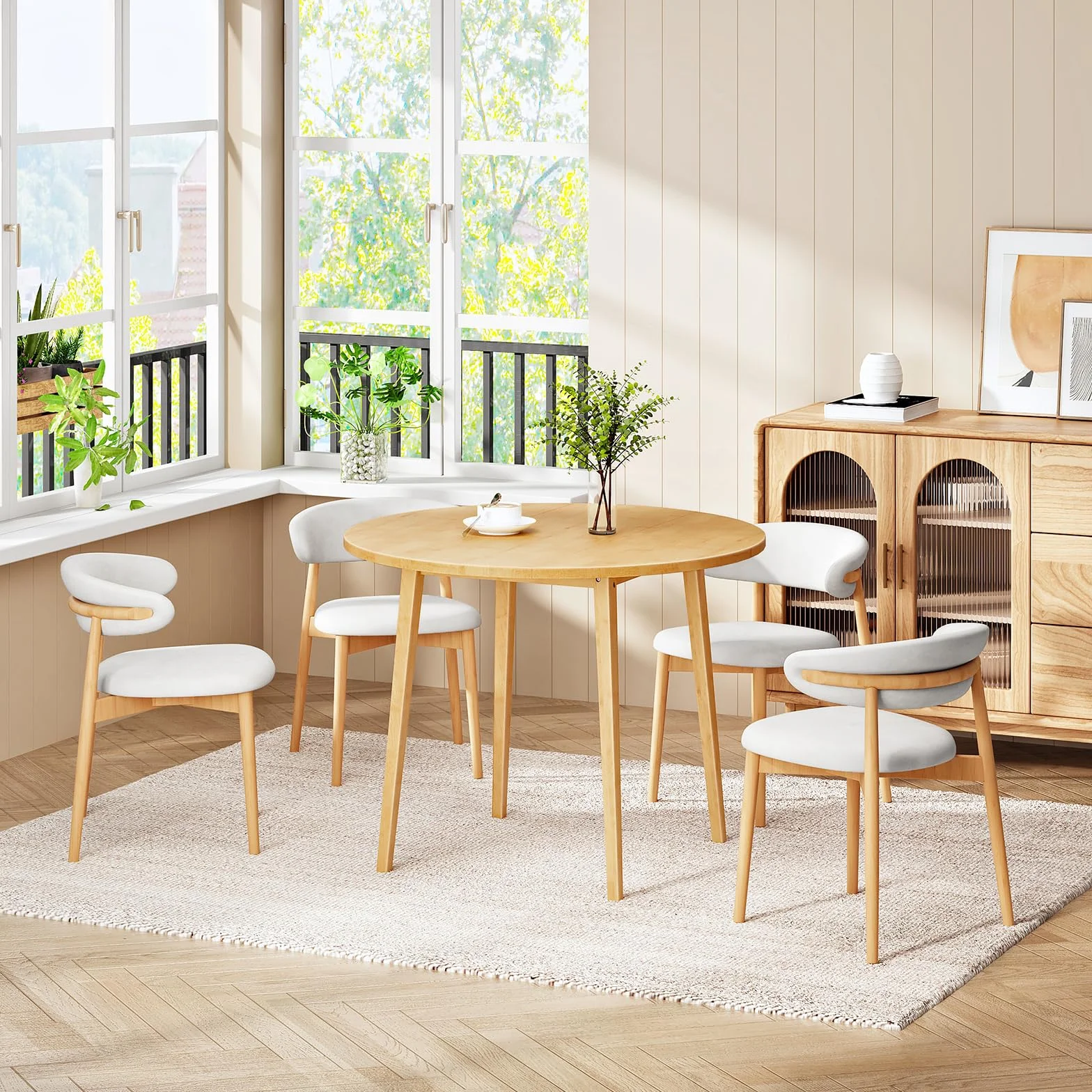HOOBRO Bamboo Dining Table, Round Dining Table for 4, 35.4" Kitchen Table for Small Space, Easy to Assemble, Space-Saving, for Dining Room, Living Room, Office, Kitchen, Apartment, Natural YL91CZ01