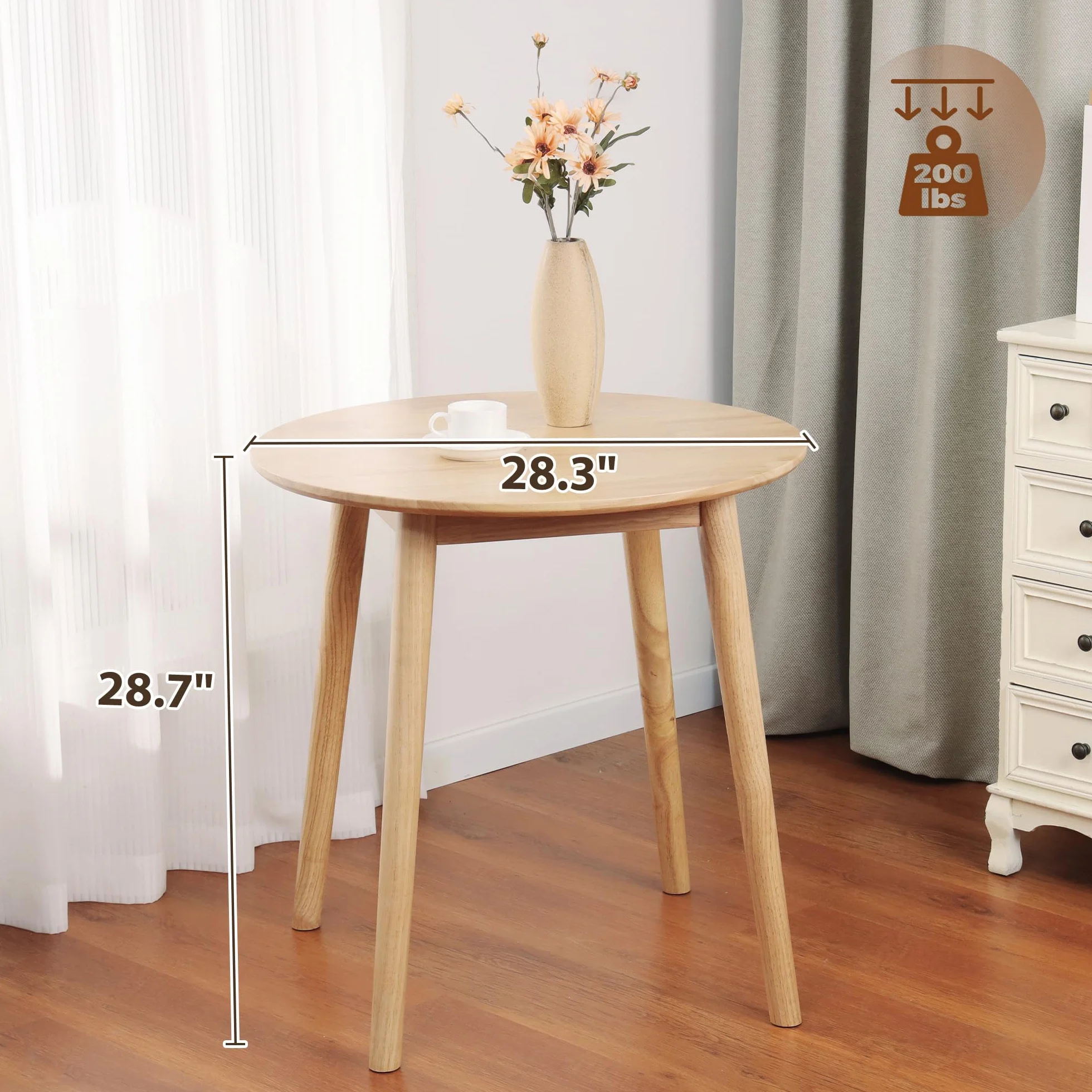 28.3" Small Round Dining Table for 2,Wooden Space-Saving Kitchen Dinner Table Rustic Wood Dining Table Mid Century Modern Kitchen Table