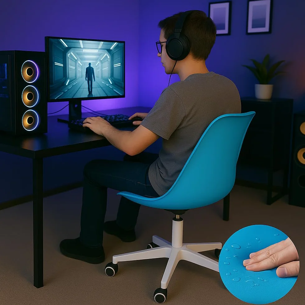 BAKAJI Ergonomic Modern Design Office Chair with Adjustable Height and High Density Padded Cushion, Swivel Seat with Castors, Ideal for Home, Study (Blue)