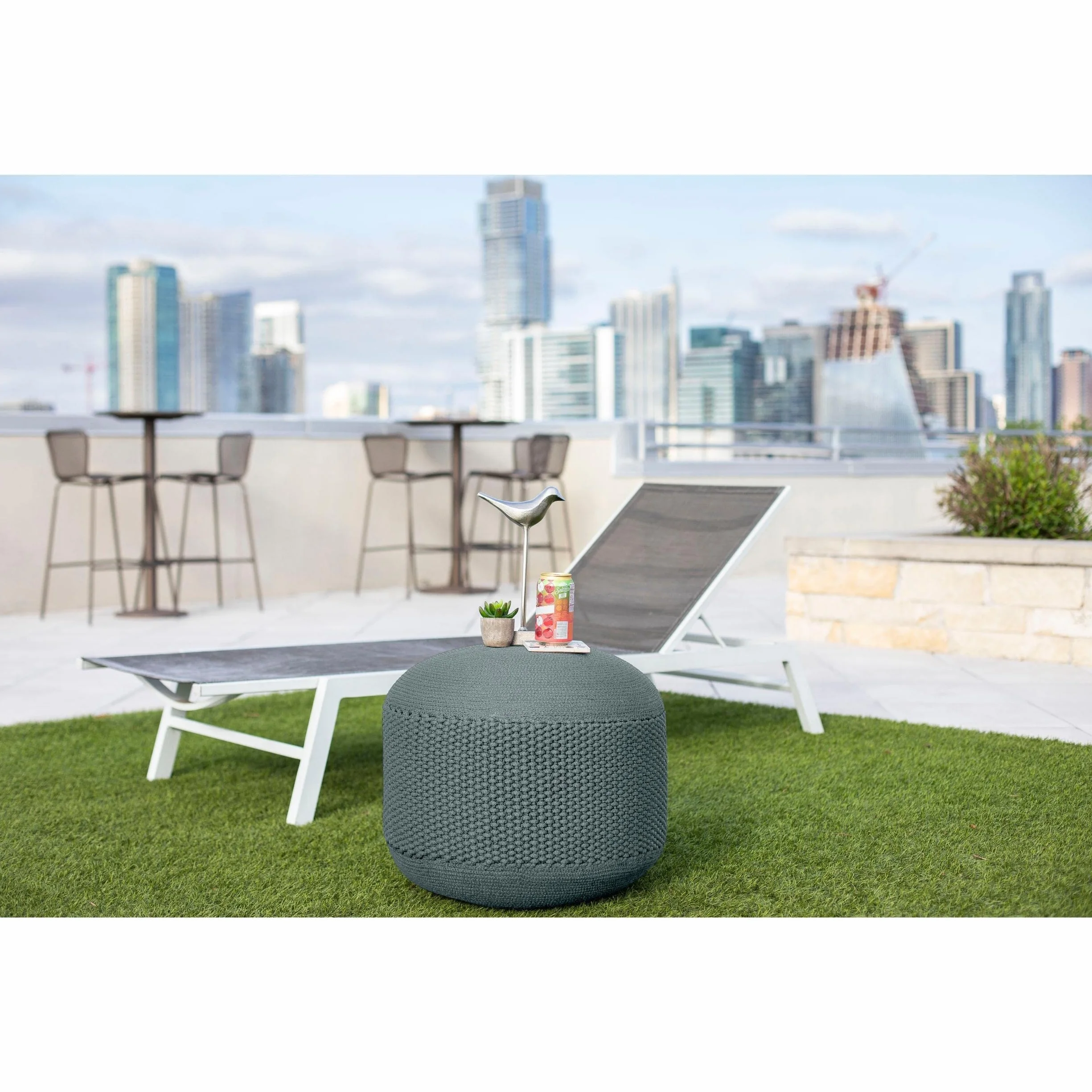 BIRDROCK HOME Outdoor Pouf Ottoman - Mist - Woven Indoor or Backyard Patio Use - Floor Footstool for Living Room- Knit Bean Bag - Oversized Padded Chair - Moroccan Foot Rest