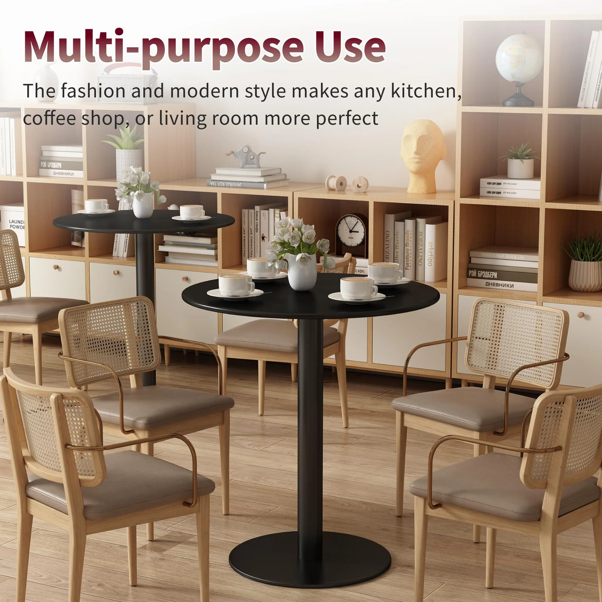 Round Dining Table 24" Circle Tulip Table for 2 People,Black | Mid Century Modern Leisure Kitchen Tables with Metal Thickened Tabletop & Sturdy Metal Pedestal Small Places Living Room Cafe