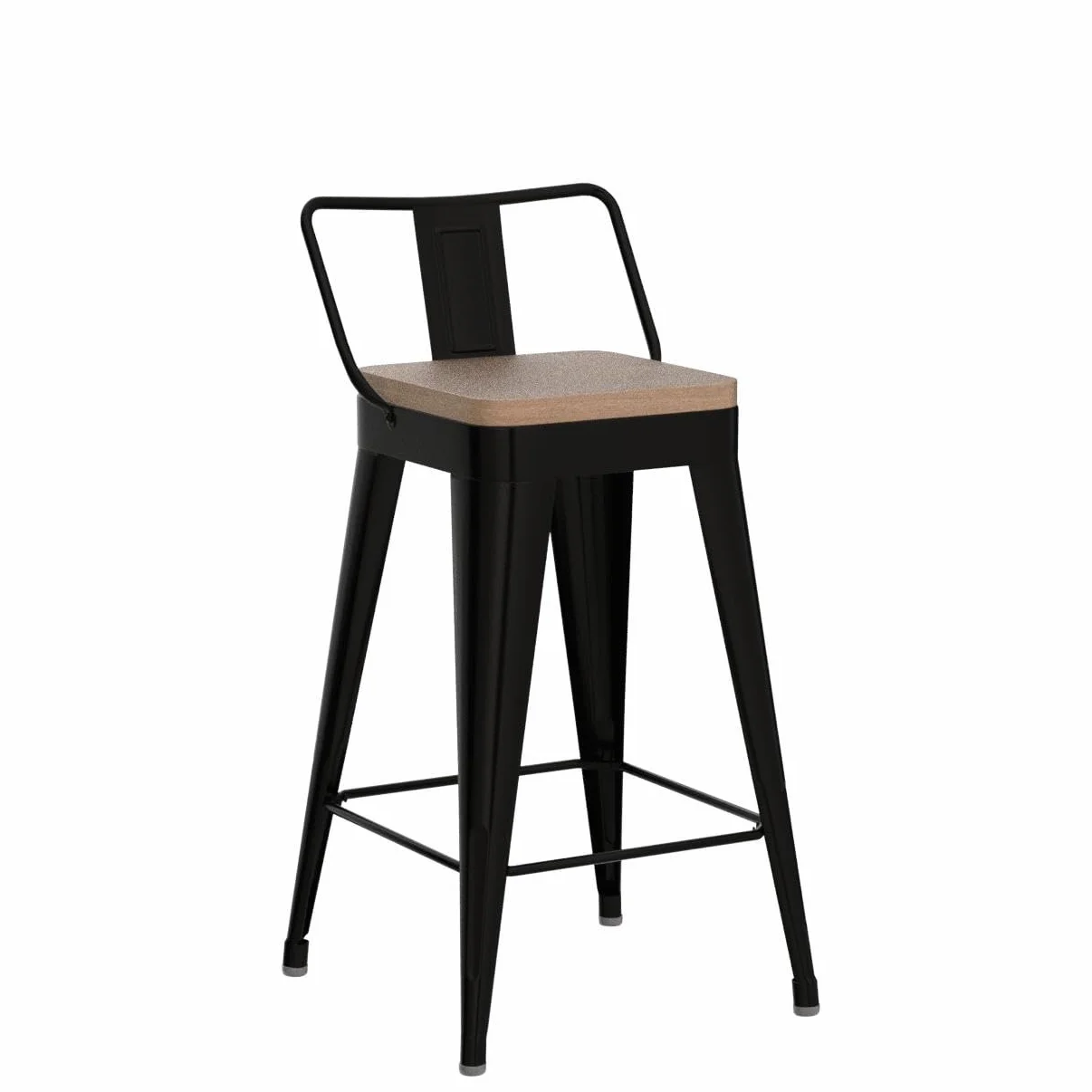 WENTMENT Metal Bar Stools Set of 4 Counter Height Barstools with Removable Back 26" Kitchen Bar Stools with Wooden Seat, Black