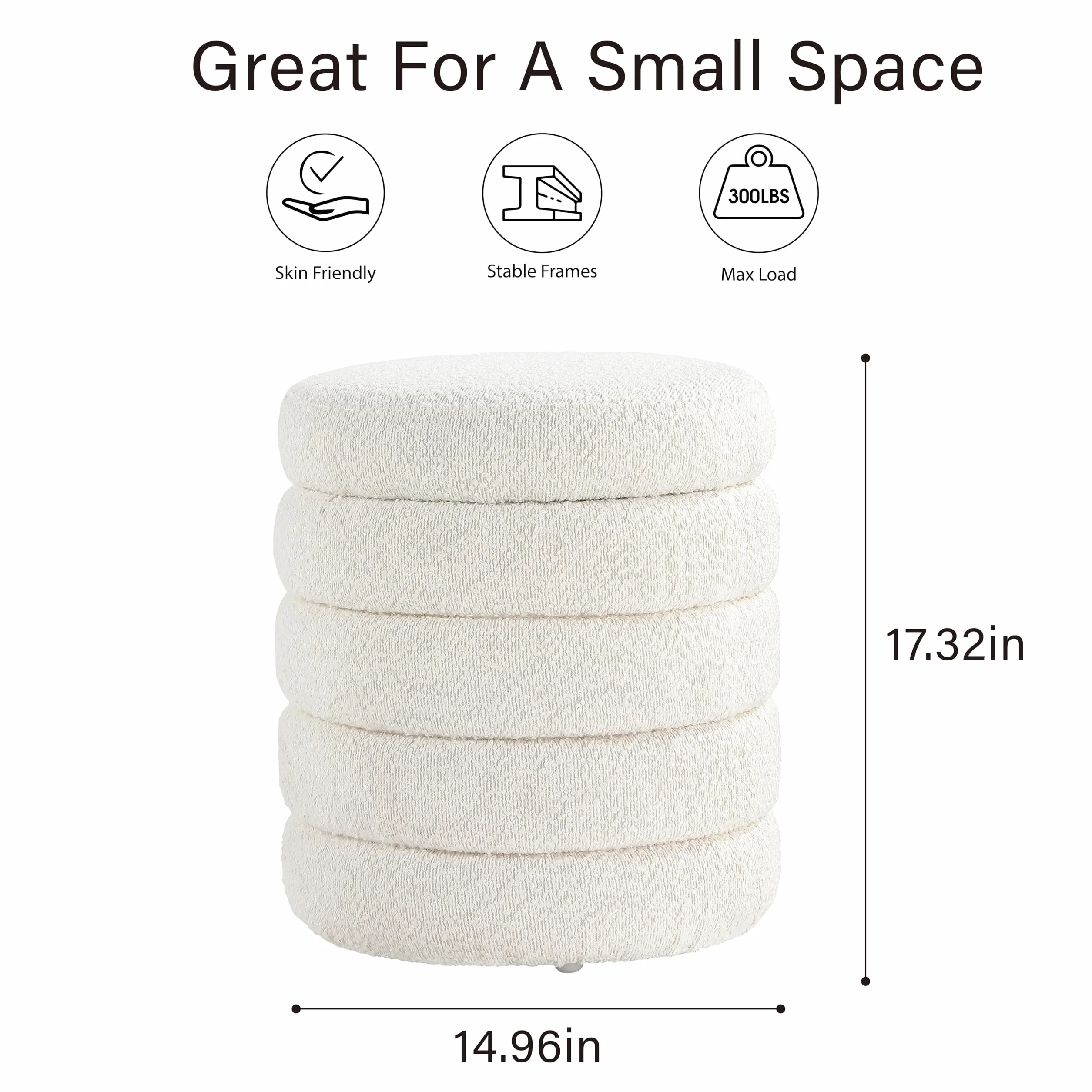 Modern Round Ottoman with Soft Padded Seat, Storage Vanity Chairs for Makeup, Upholstered Footrest Stool Ottoman Foot Stool for Living Room, Bedroom