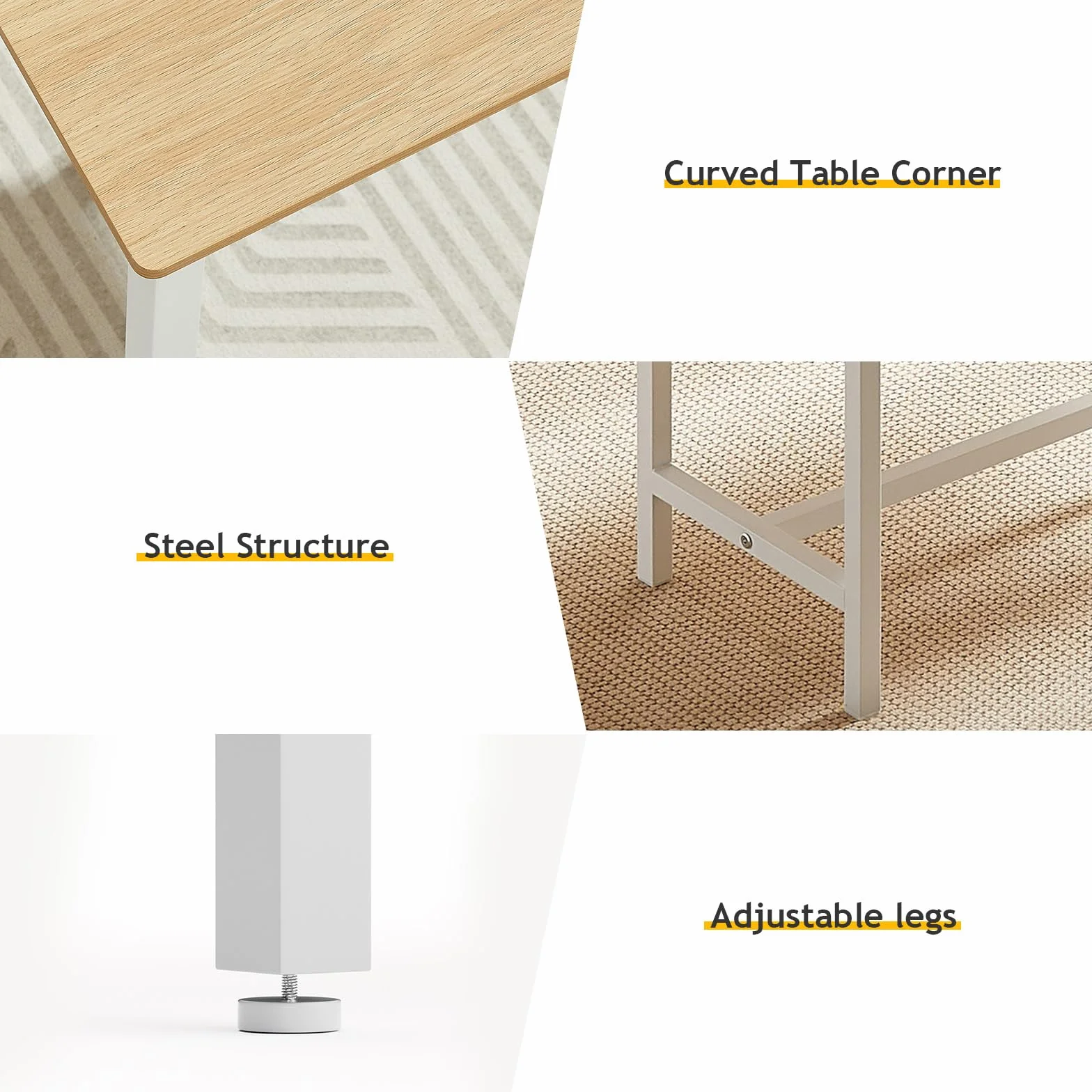 Rovibek 43" Dining Room Table Chairs Set for 4, Modern Space Saving Kitchen Table with 2 Benches & Adjustable Feet Breakfast Table, Wooden Industrial Style Farmhouse, White