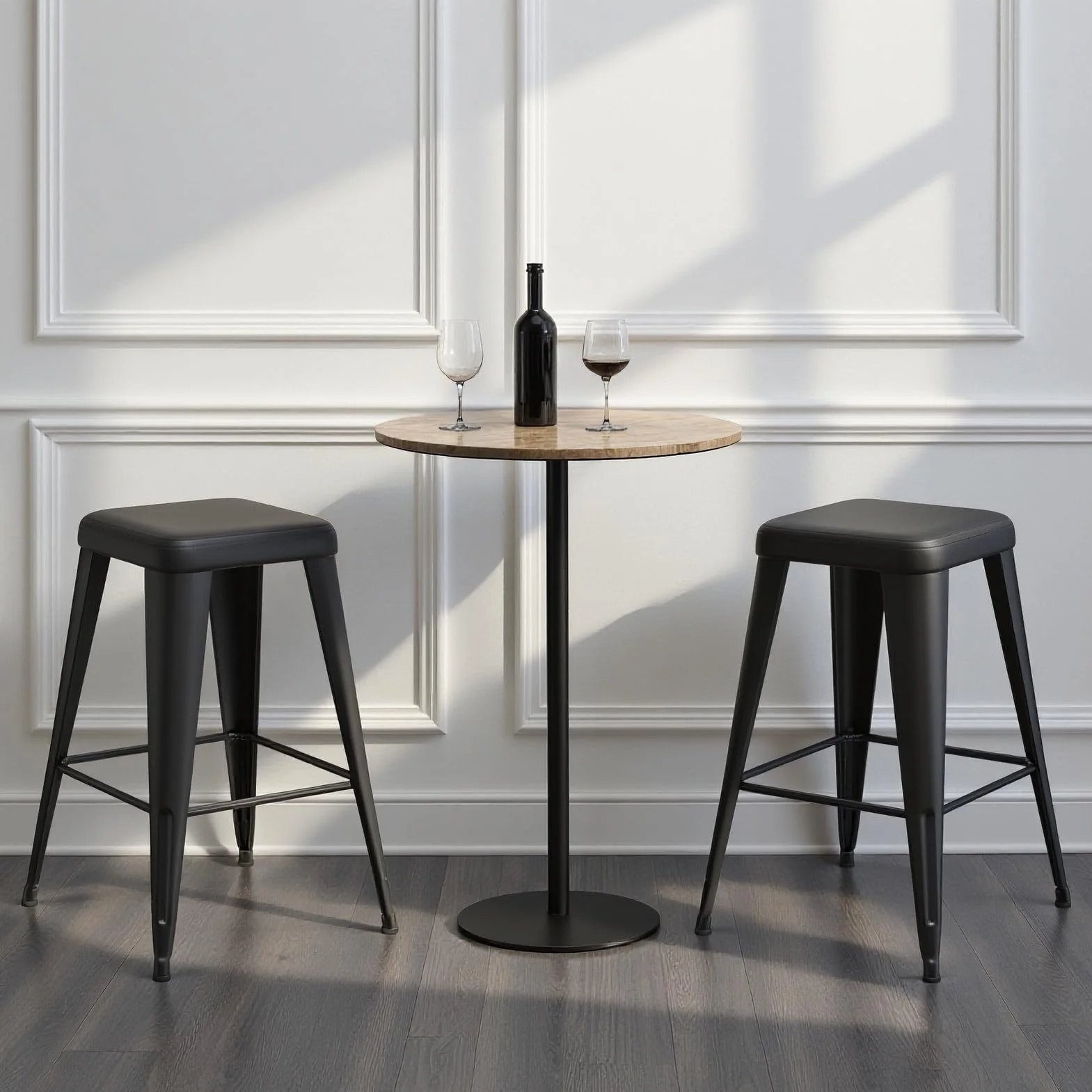 Bar Stools Set of 4, 24" Counter Height Bar Stools Backless, Upholstered Bar Stools with Metal Legs for Kitchen Island, Study Room, Cafe, Black