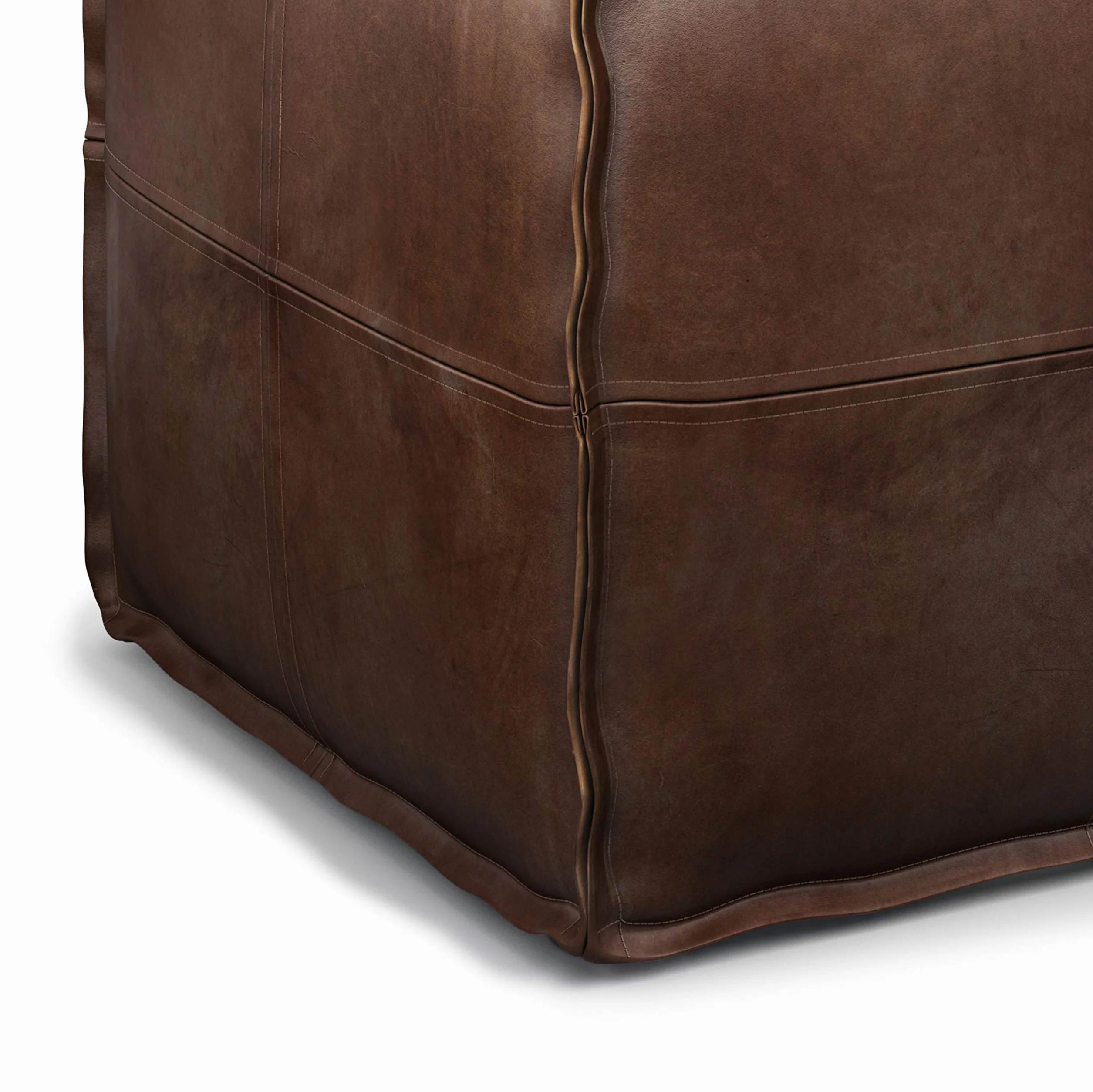 SIMPLIHOME Brody 24" Wide Pouf in Distressed Camel Brown Faux Leather
