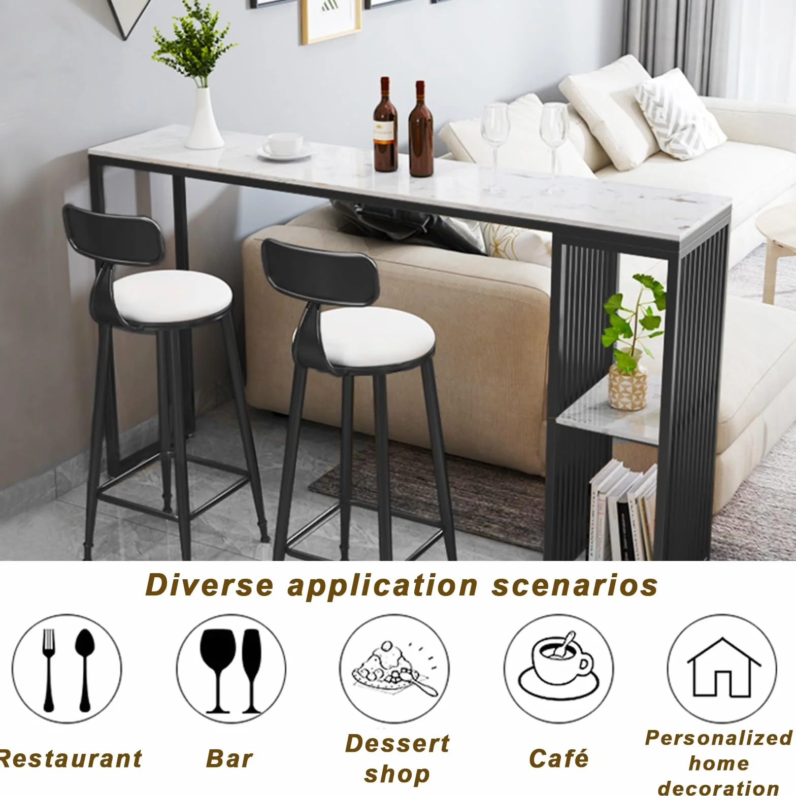 Facile da Assemblare Tavolo da bar moderno Tavolo Alto Con 2 livelli di spazio di archiviazione Adatto Cucina di casa soggiorno balcone seminterrato sbarra(Nessuno sgabello)