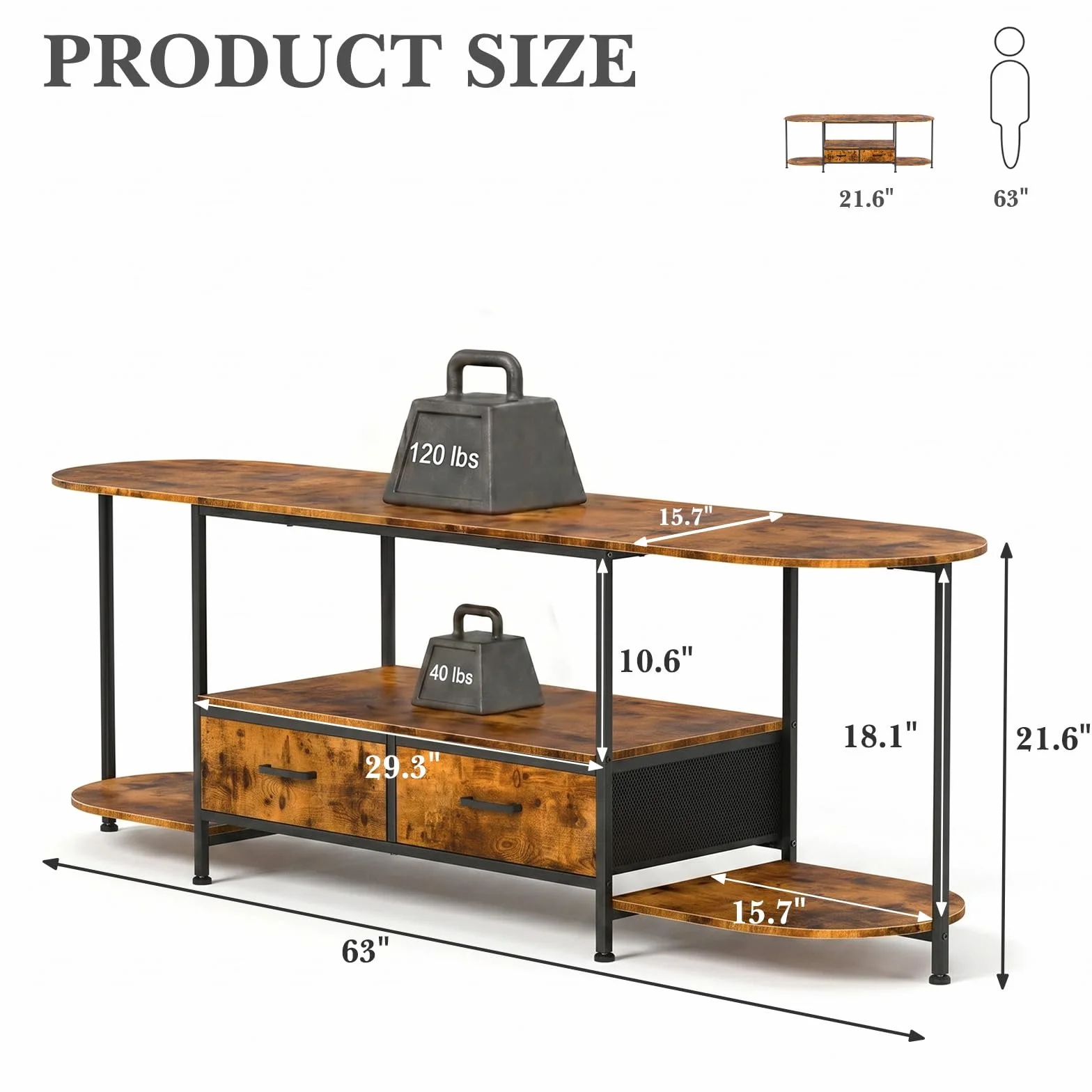 Faesun 63" TV Stand for TVs up to 75 Inches, Curved Edge Media Console & Entertainment Center with 2 Fabric Drawers, Modern TV Console Table for Living Room or Bedroom, Rustic Brown