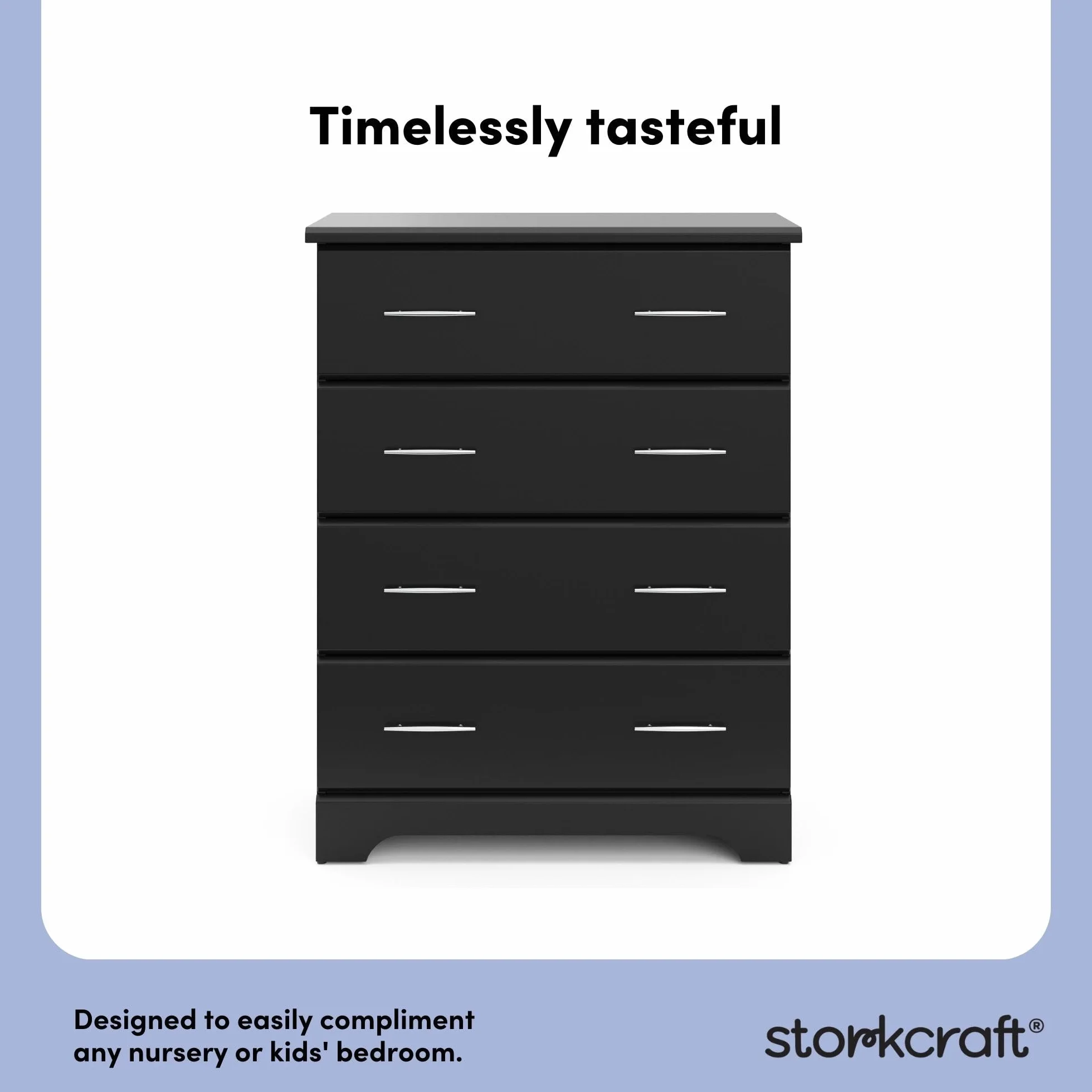 Storkcraft Brookside 4 Drawer Dresser, Black | GREENGUARD Gold Certified, Nursery Dresser for Kids Bedroom, Chest of Drawers