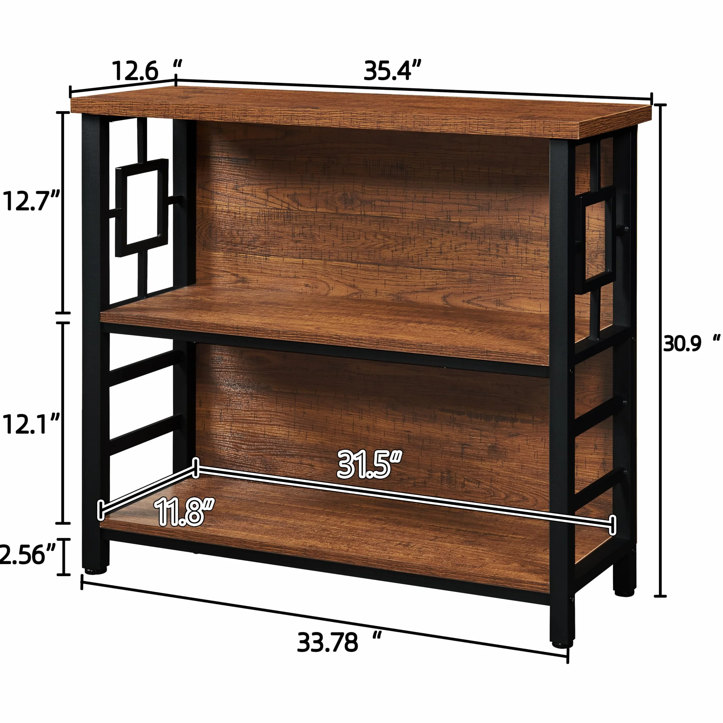 HOMISSUE Book Shelf, 3 Tier Deep Bookshelf with Storage, Engineered Wood and Metal Shelf Bookcase, Low Short Bookcases for Small Space, Living Room, Bedroom, Office, Rustic Brown