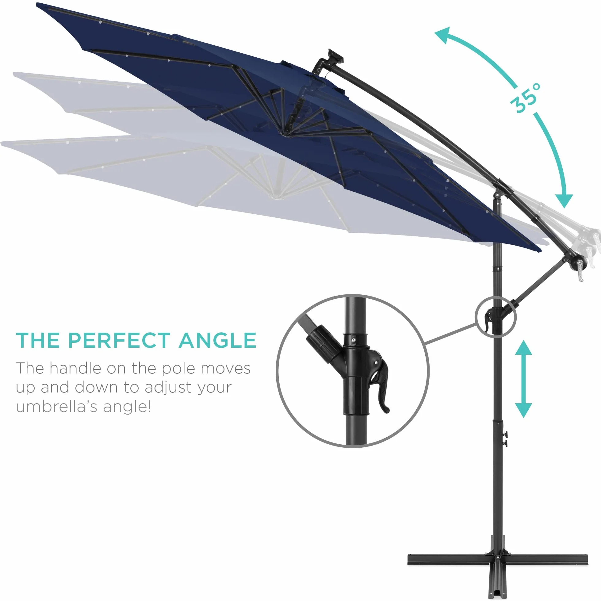 Best Choice Products 10ft Solar LED Offset Cantilever Hanging Market Patio Umbrella, 8 Sturdy Ribs, Easy Adjustment - Navy Blue