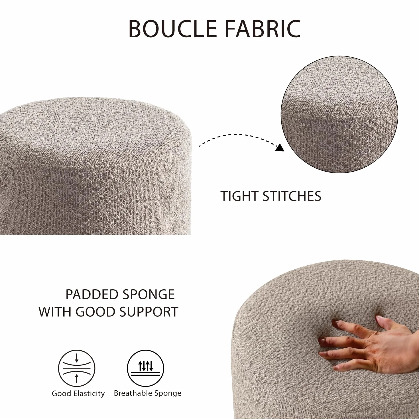 Modern Round Ottoman with Soft Padded Seat, Multifunctional Vanity Stool for Makeup, Upholstered Footrest Stool Ottoman Foot Stool for Living Room, Bedroom