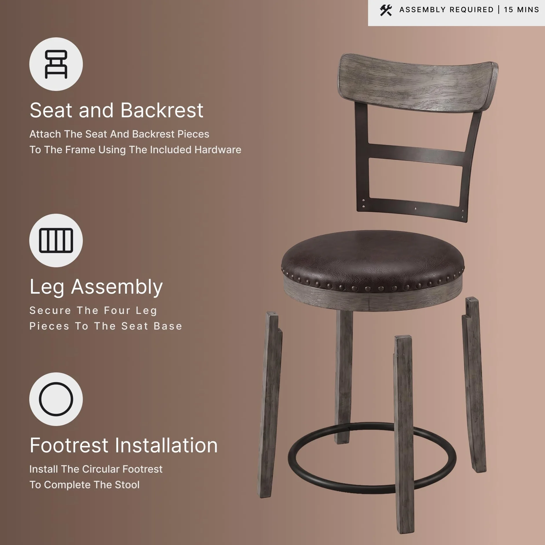 Signature Design by Ashley Pinnadel Counter Height Swivel Bar Stool, Brown