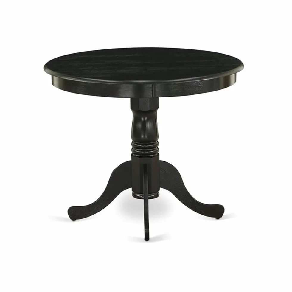 East West Furniture ANT-ABK-TP Antique Dining Room Table - a Round kitchen Table Top with Pedestal Base, 36x36 Inch, Wirebrushed Black