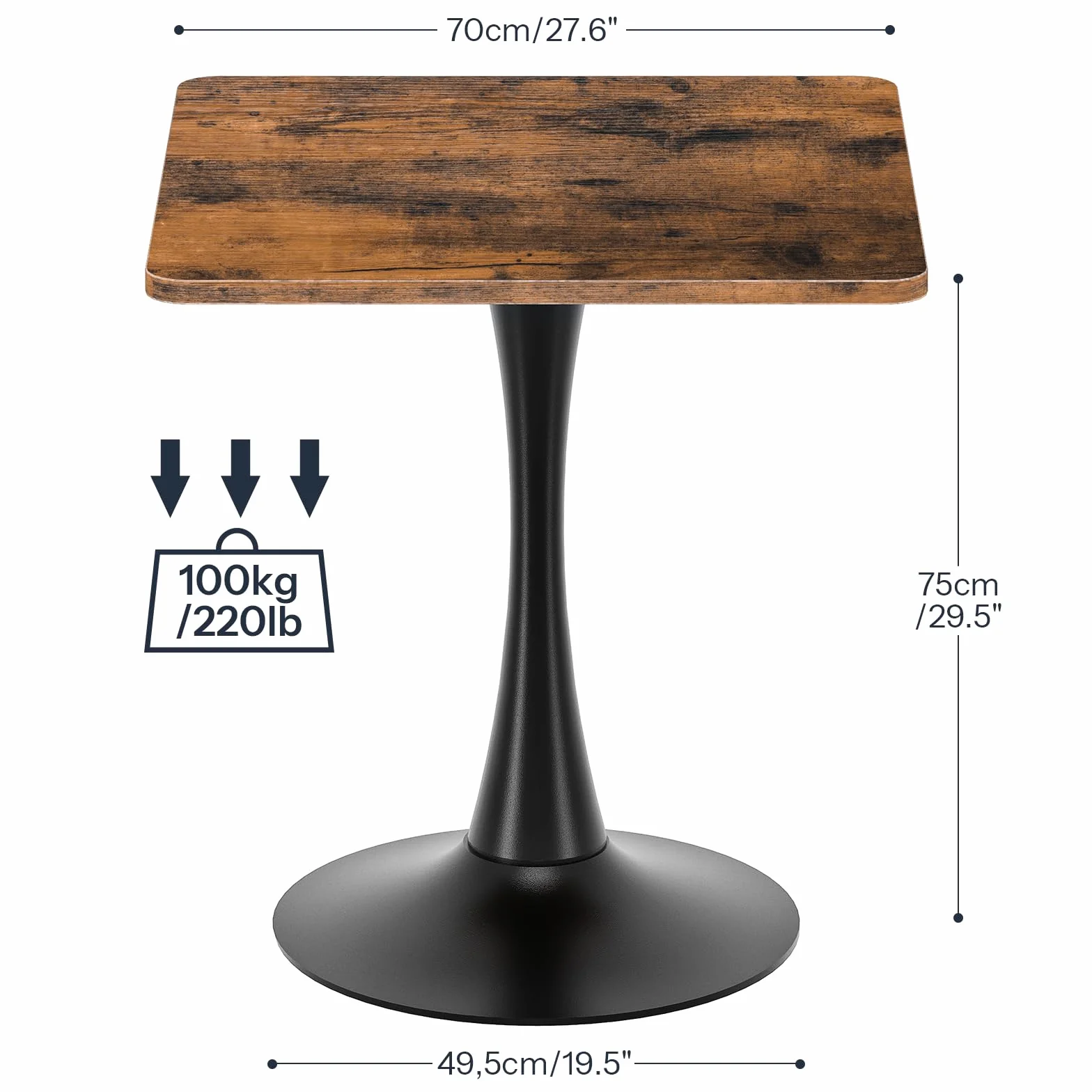 HOOBRO Dining Table, Square Dining Table for 2, 27.6" Dining Room Table for Small Spaces, Tulip Kitchen Table, Anti-Slip Heavy Base, Easy to Assemble, for Living Room, Kitchen, Rustic Brown BF18CZ01