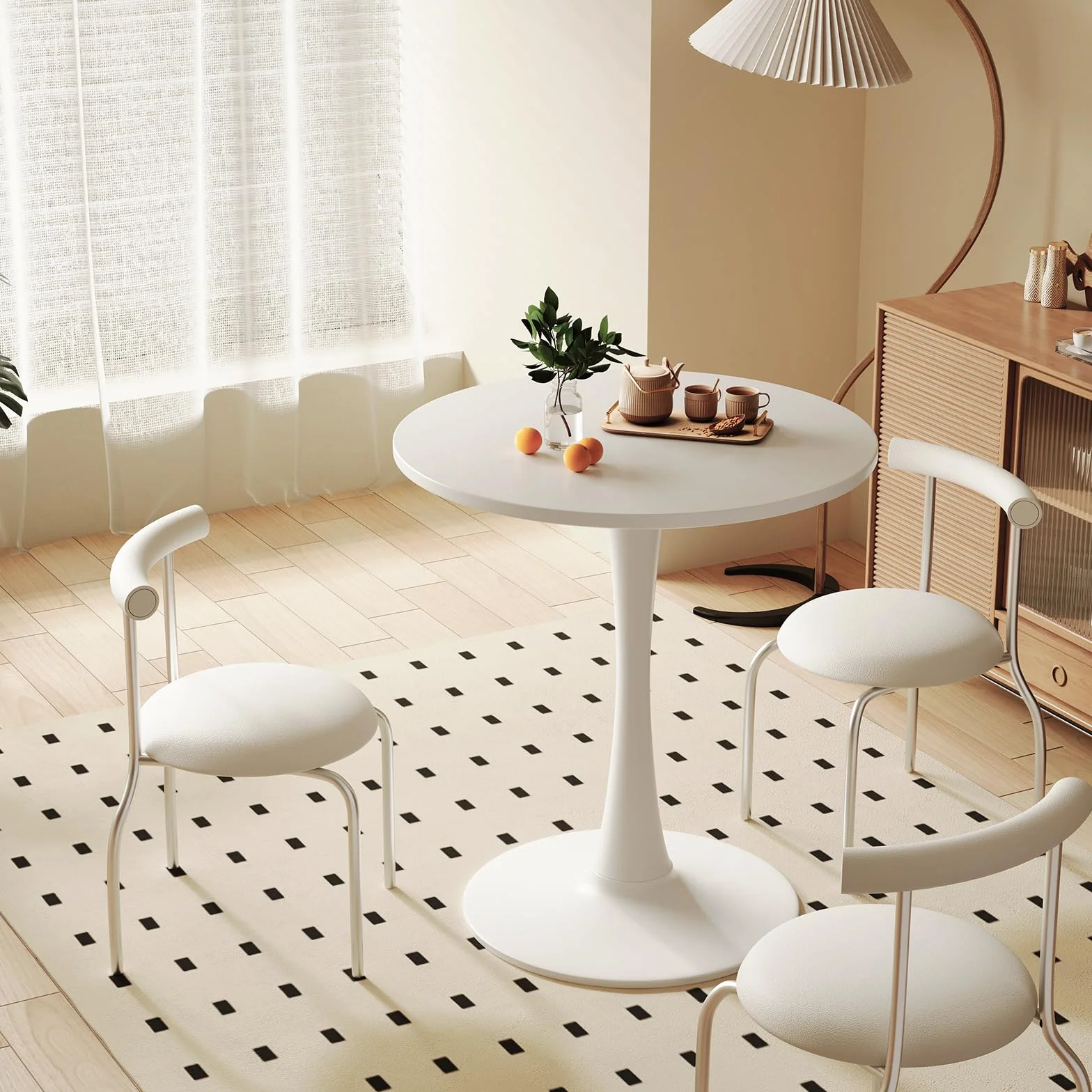 White Round Dining Table for 2 Person, 24 Inch Small Tulip Table with Pedestal for Living Room, Mid Century Modern Kitchen Tables for Office, Bistro, Pub, Bar, Wood Circle Cafe Tables,mesas de comedor