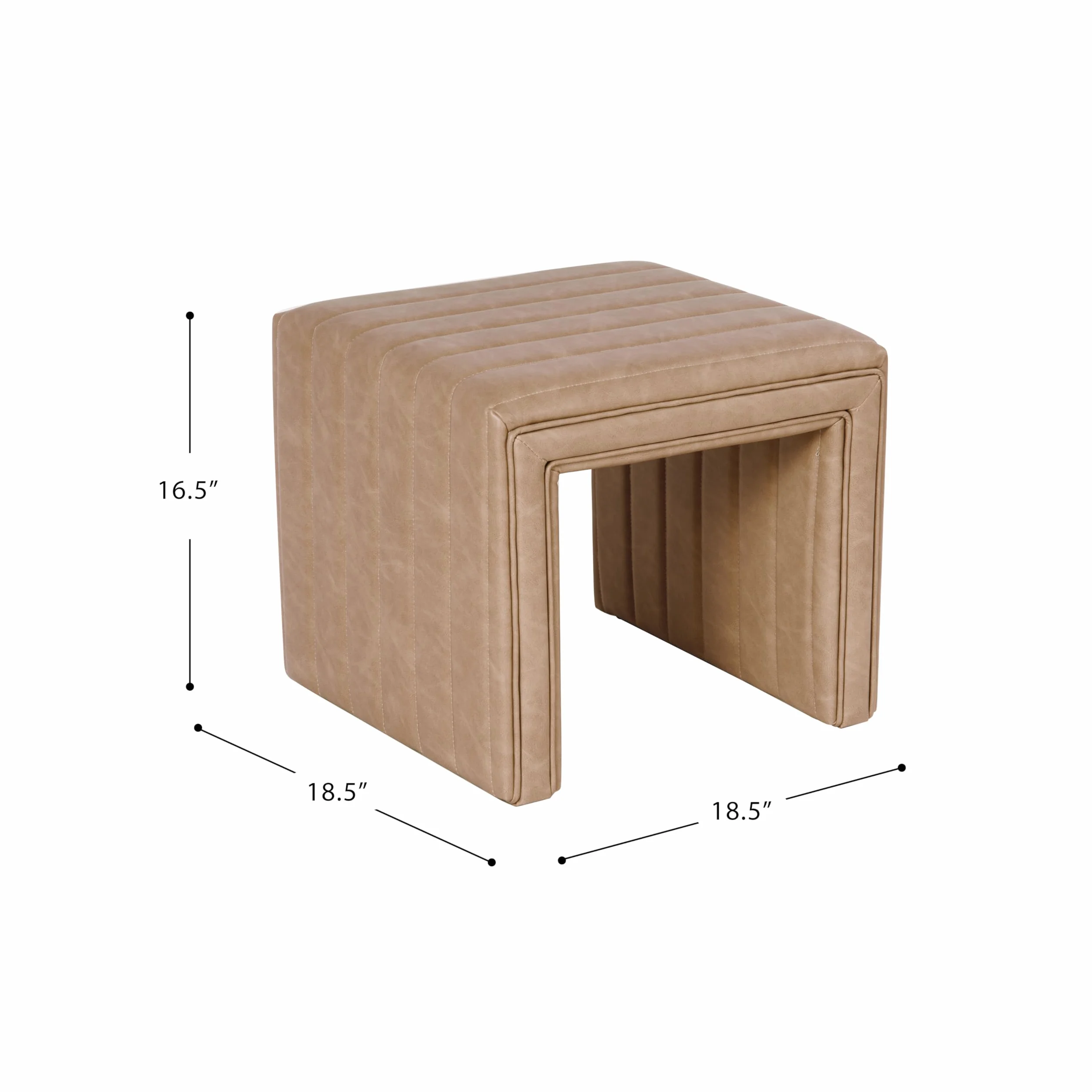 HomePop 19" Modern Channel Tufted Ottoman - Sand Faux Leather