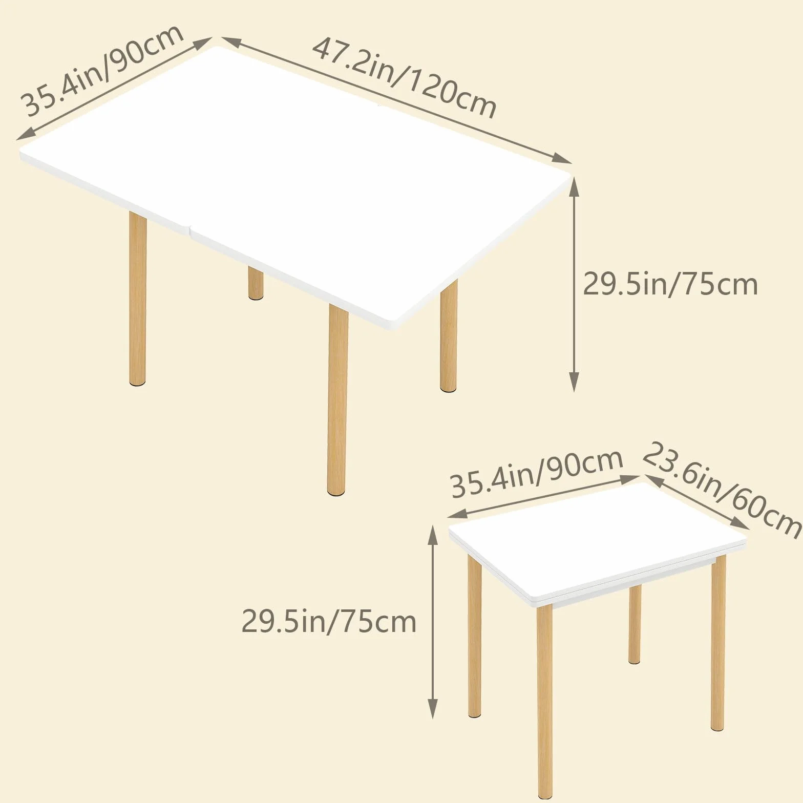 47" Wooden Foldable Kitchen Table Dining Table Rotating Table 4-6 People