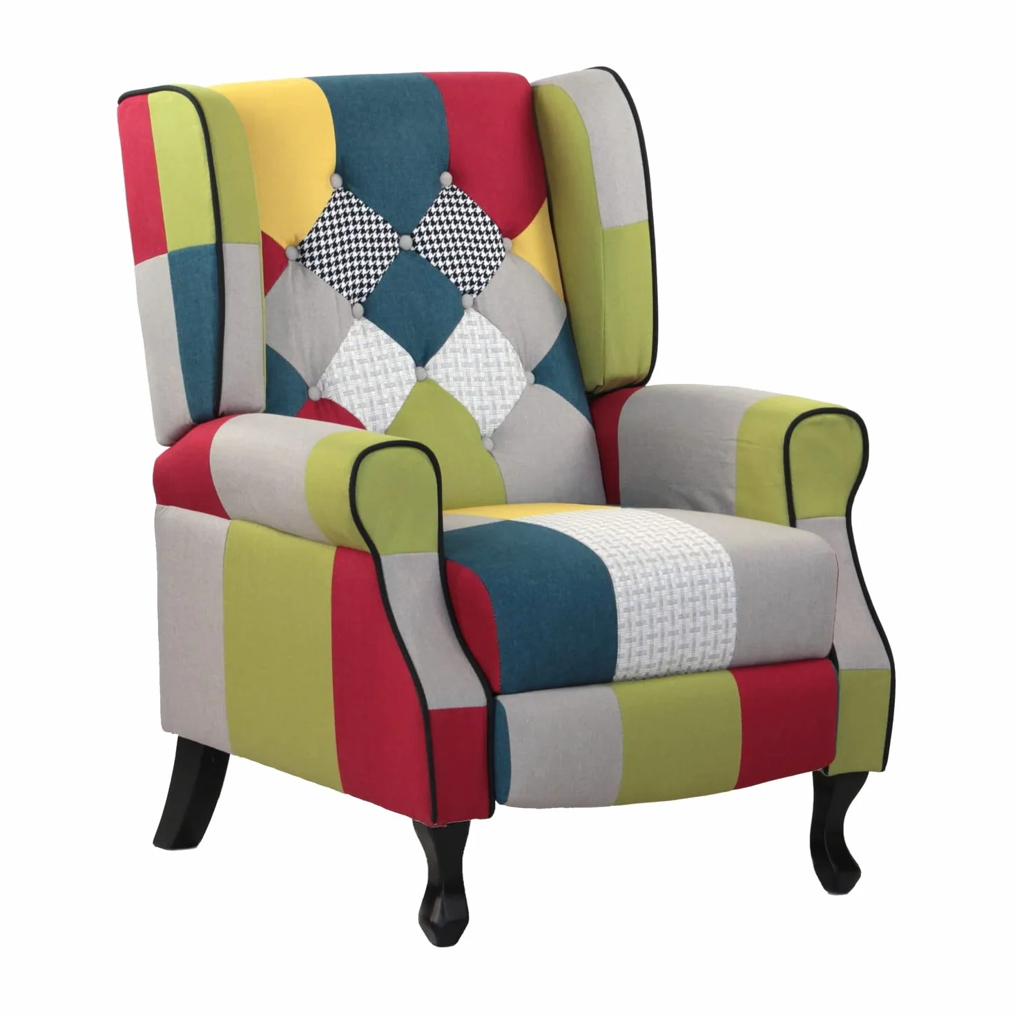 BRIGROS La voglia di fare WeHome - Recliner Chair with Ergonomic Fabric Seat, Bed Chair, Adjustable Backrest, for Living Room, Living Room and Office (Patchwork, Patchwork)