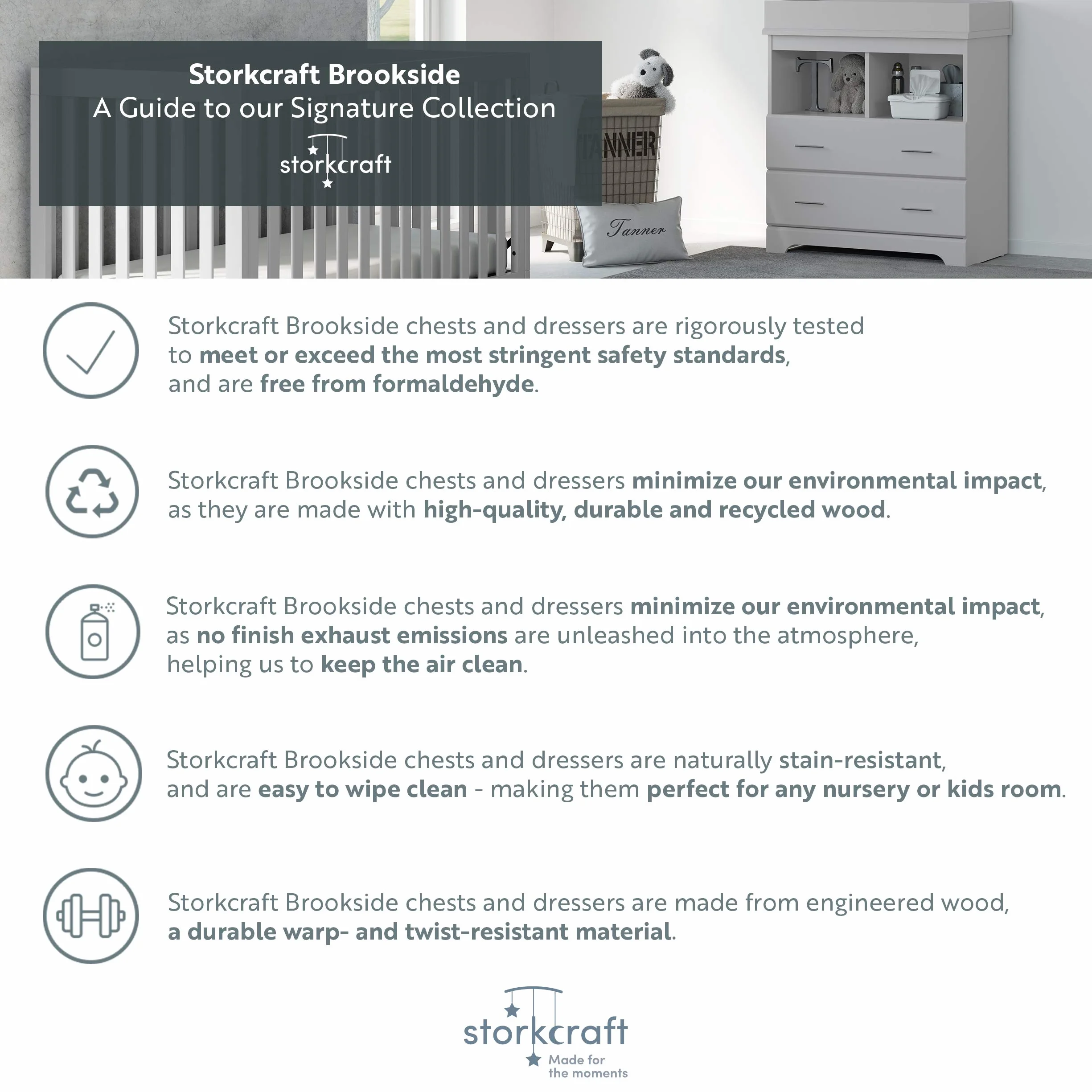 Storkcraft Brookside 4 Drawer Dresser, Black | GREENGUARD Gold Certified, Nursery Dresser for Kids Bedroom, Chest of Drawers