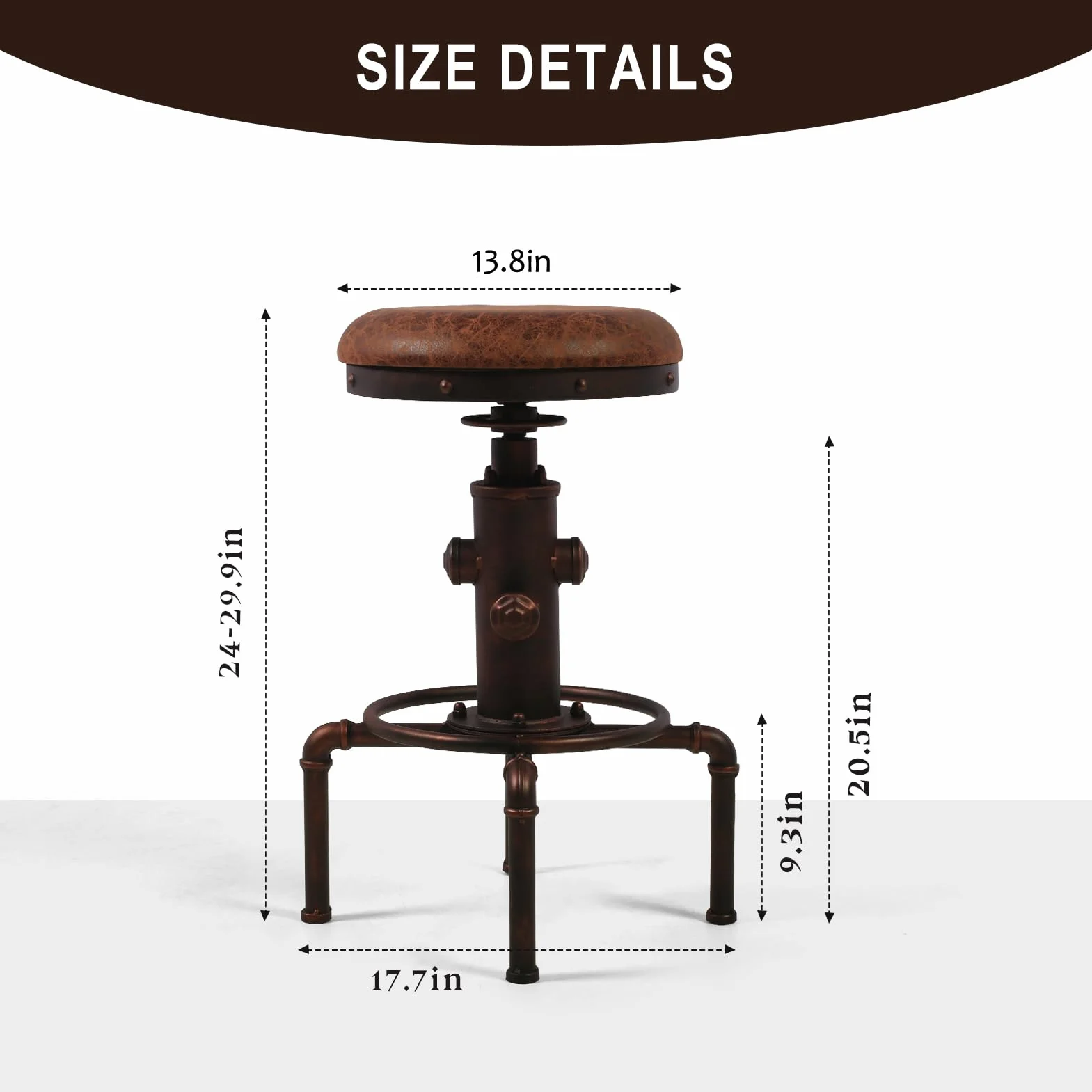 Topower Antique Vintage Industrial Barstool PU Leather Water Pipe Fire Hydrant Design Cafe Coffee Industrial Bar Stool Set of 2 Red Bronze