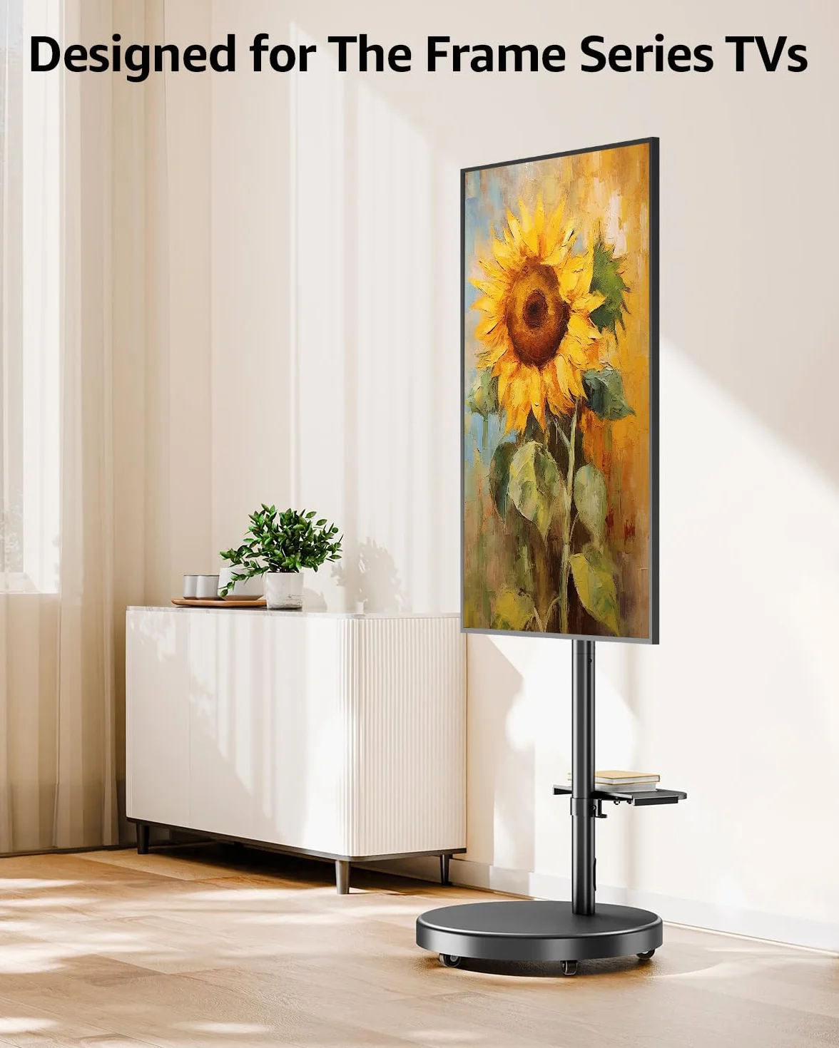 MOUNTUP Rolling Mobile TV Cart for 32-65 Inch TVs, Rotatable Floor TV Stand Compatible with The Frame TVs - 90° Landscape to Portrait, Height Adjustable TV Cart on Wheels, Max VESA 400x400mm