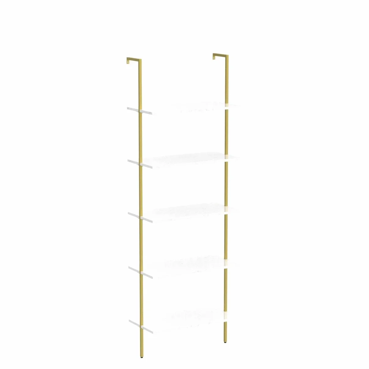 Wolawu Ladder Shelf 5 Tiers Wall Mounted Bookshelf 2-Piece White Marble Modern Bookshelf Open Tall Storage Bookcase Standing Leaning Wall Shelves Industrial Decorative for Home Office Living Room
