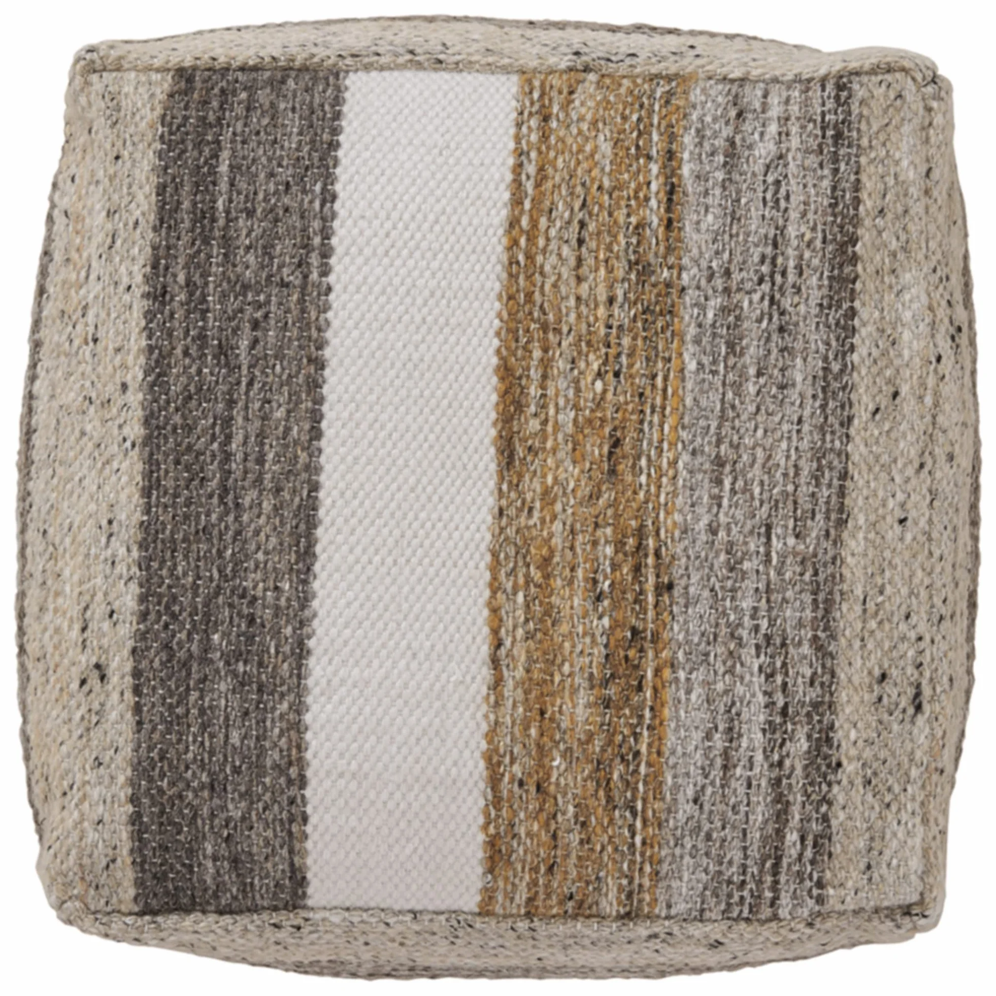 Signature Design by Ashley Striped 16x16 Square Pouf Ottoman, Gray/Brown | Handwoven polyester/wool cover, Supportive polystyrene bead filling, Ideal for casual seating or footrests, Josalind Series