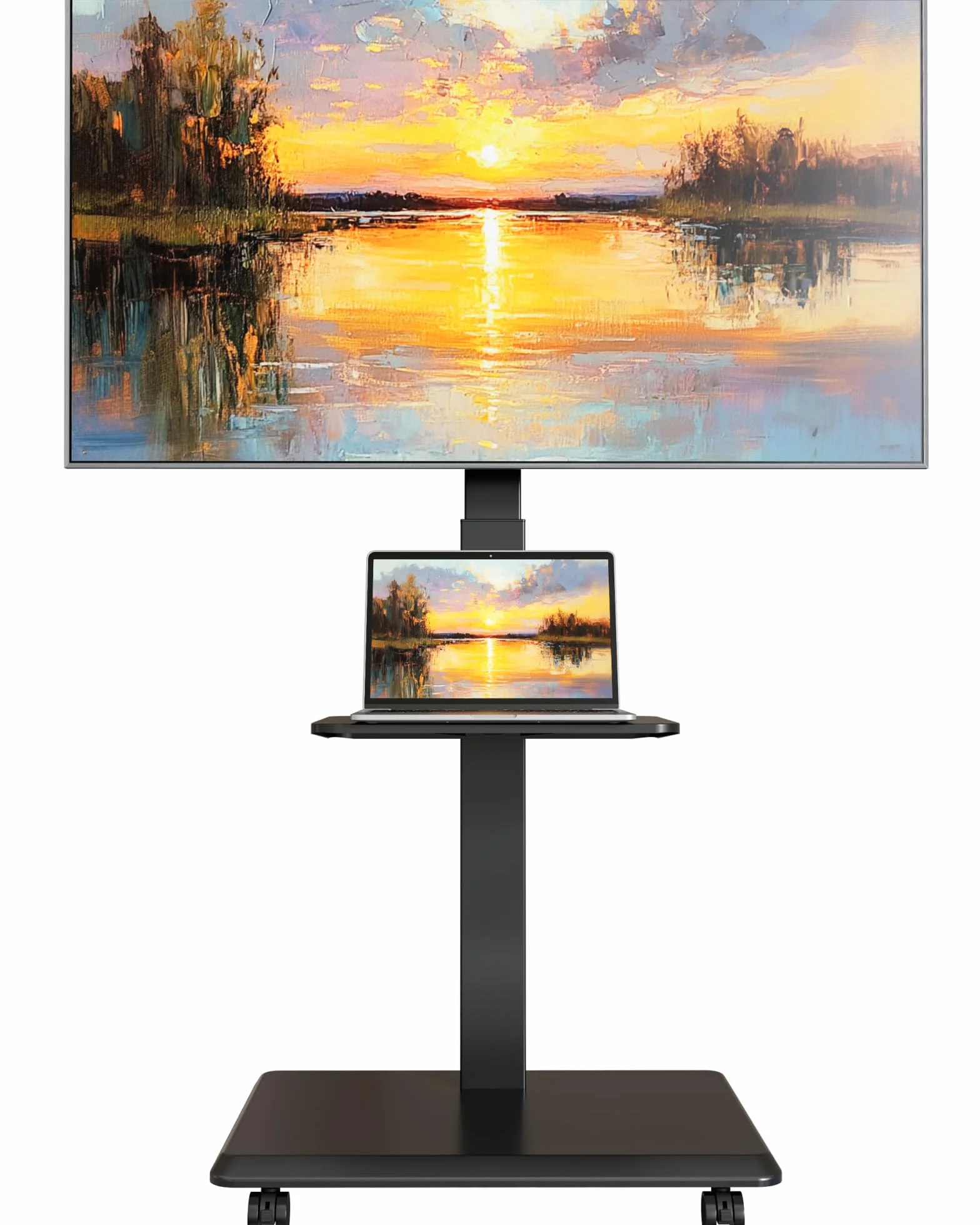 Steel Base Rolling TV Stand for 32-75 inch TVs up to 110 lbs, Black | Leveling&Tilt&Swivel Mobile TV Stand, Hidden Wire Management, Height Adjustable Portable TV Stand, Large Storage,Steel Shelf