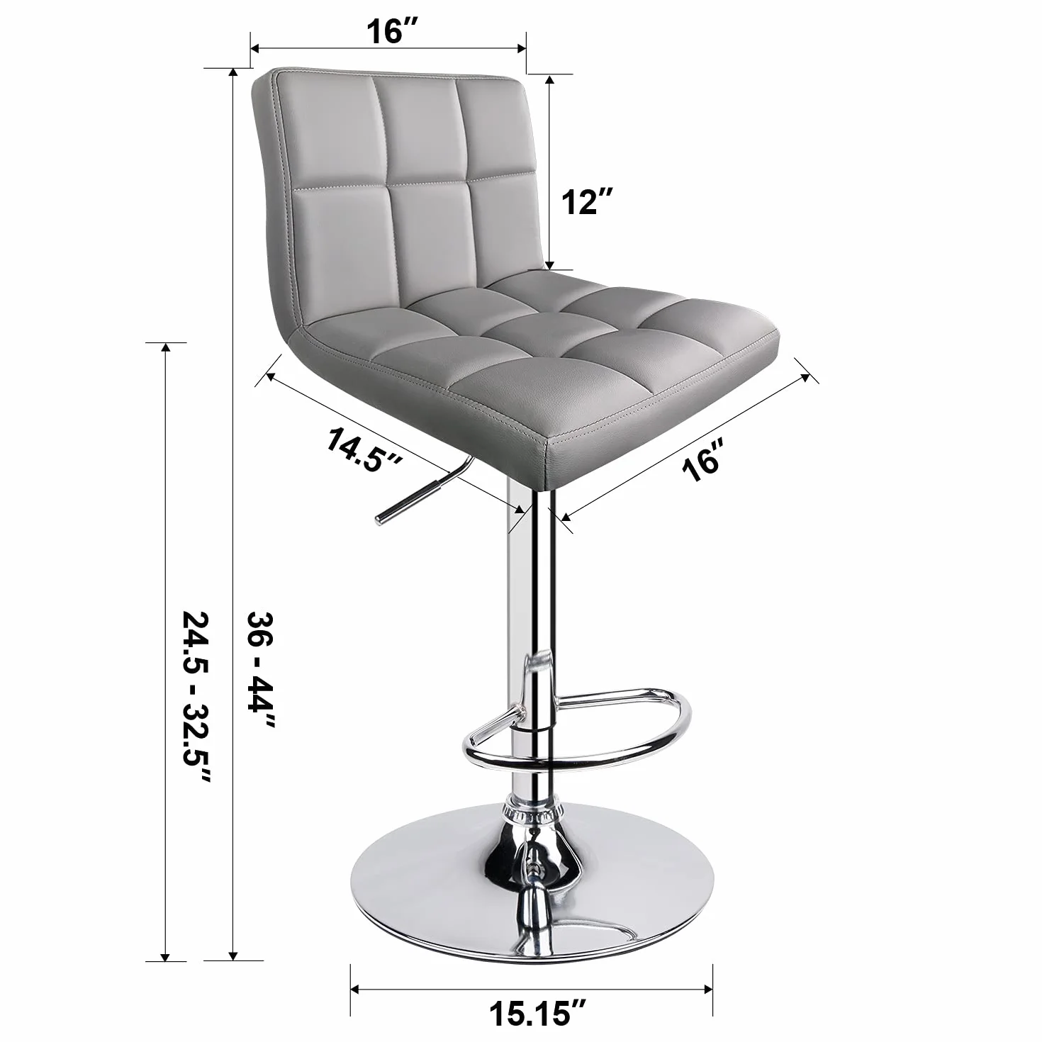 Leopard Bar Stools, PU Leather Bar Stool with Back, Set of 2, Light Grey | 24.5"-32.5" Adjustable, 250Lbs Capacity, Fits Home Kitchen Island & Bar, Fits Counter & Bar Heights