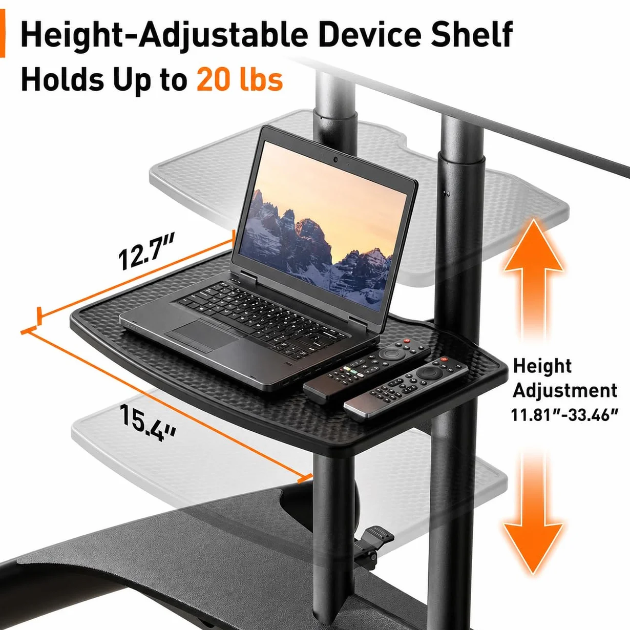 Perlegear Rolling TV Stand for 32-84 Inch TV, Mobile TV Cart up to 100lbs, Adjustable Height Outdoor TV Cart with Heavy-Duty Base, VESA 600x400mm, Portable TV Stand on Wheels for Livingroom PGTVMC05-1
