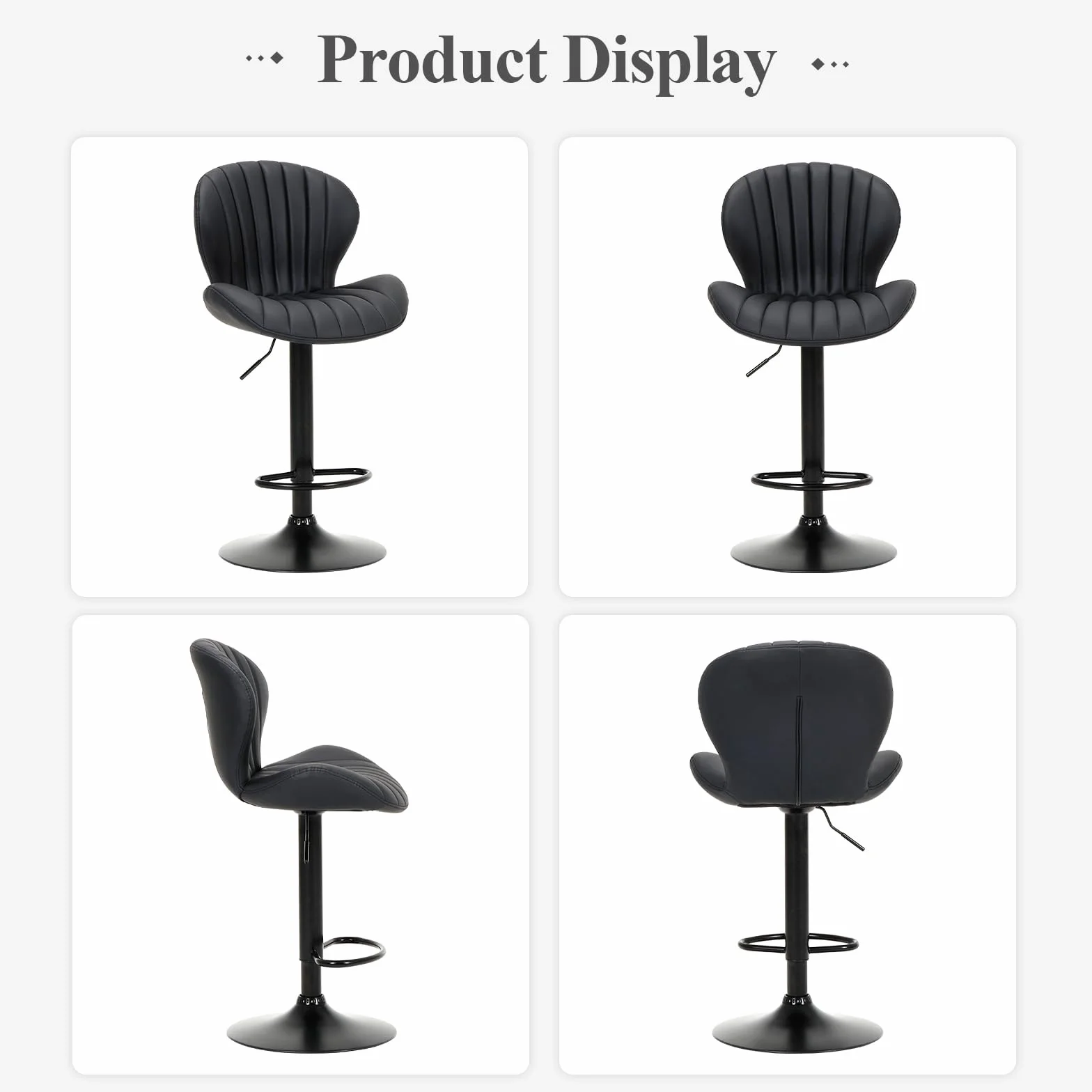 COLAMY Bar Stools Set of 4, Modern Swivel Bar Chairs, Adjustable Faux Leather Upholstered Barstools Counter Height with High Backrest for Bar, Kitchen Island, Dining Room, Black