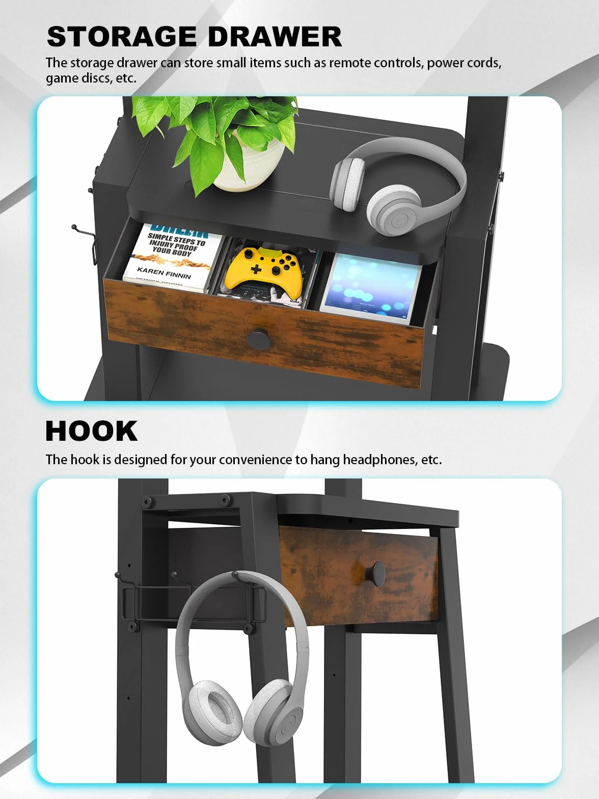 Rolling TV Stand with Power Outlet and Fabric Drawer for 32-75 Inch Flat/Curved Screen up to 220lbs LCD/LED/OLED Adjustable Height Mobile TV Cart with Wheels for Home Office Max VESA 600x400mm