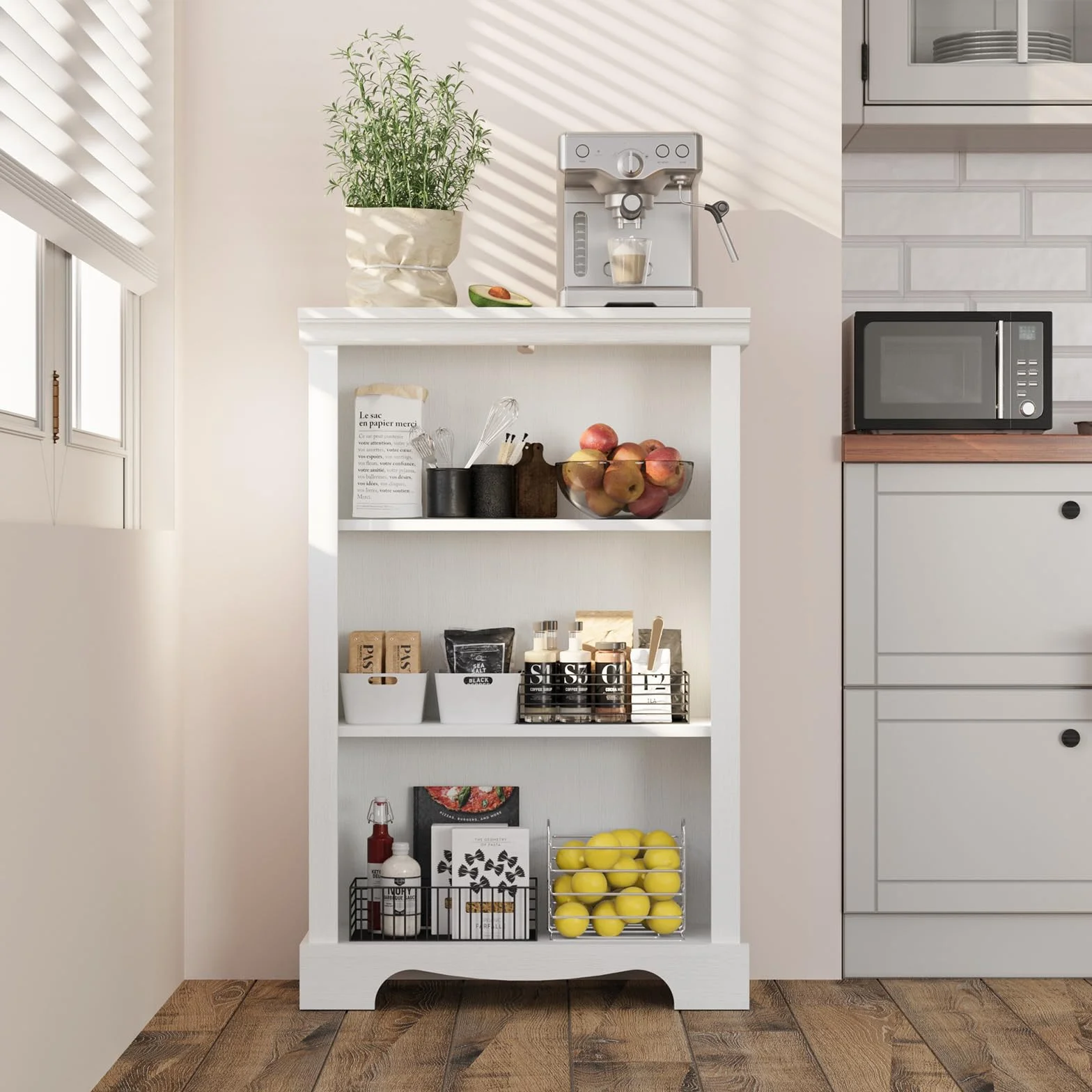 3-Tier Bookshelf, White Bookshelf with Adjustable Shelf, Wooden Bookshelf Open Storage, 9.8" D x 24.6" W x 38" H, Small Bookcase for Study Room, Living Room, Home Office, Bedroom (White)