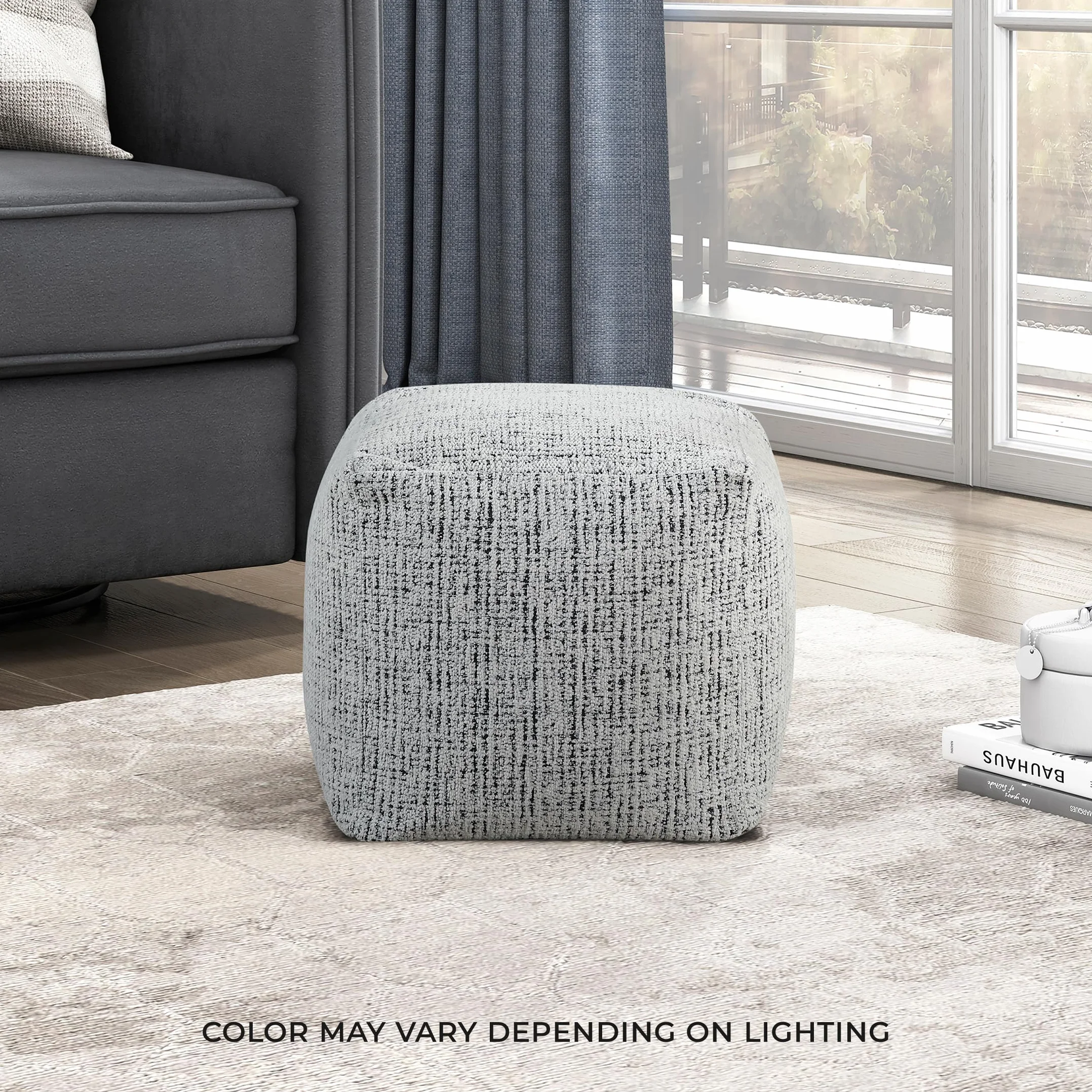 Lexicon Pouf Ottoman, Square Ottoman Foot Rest, Chenille Fabric Pouf, Small Foot Stools for Couch with Filling for Living Room/Bedroom, Multi-Color