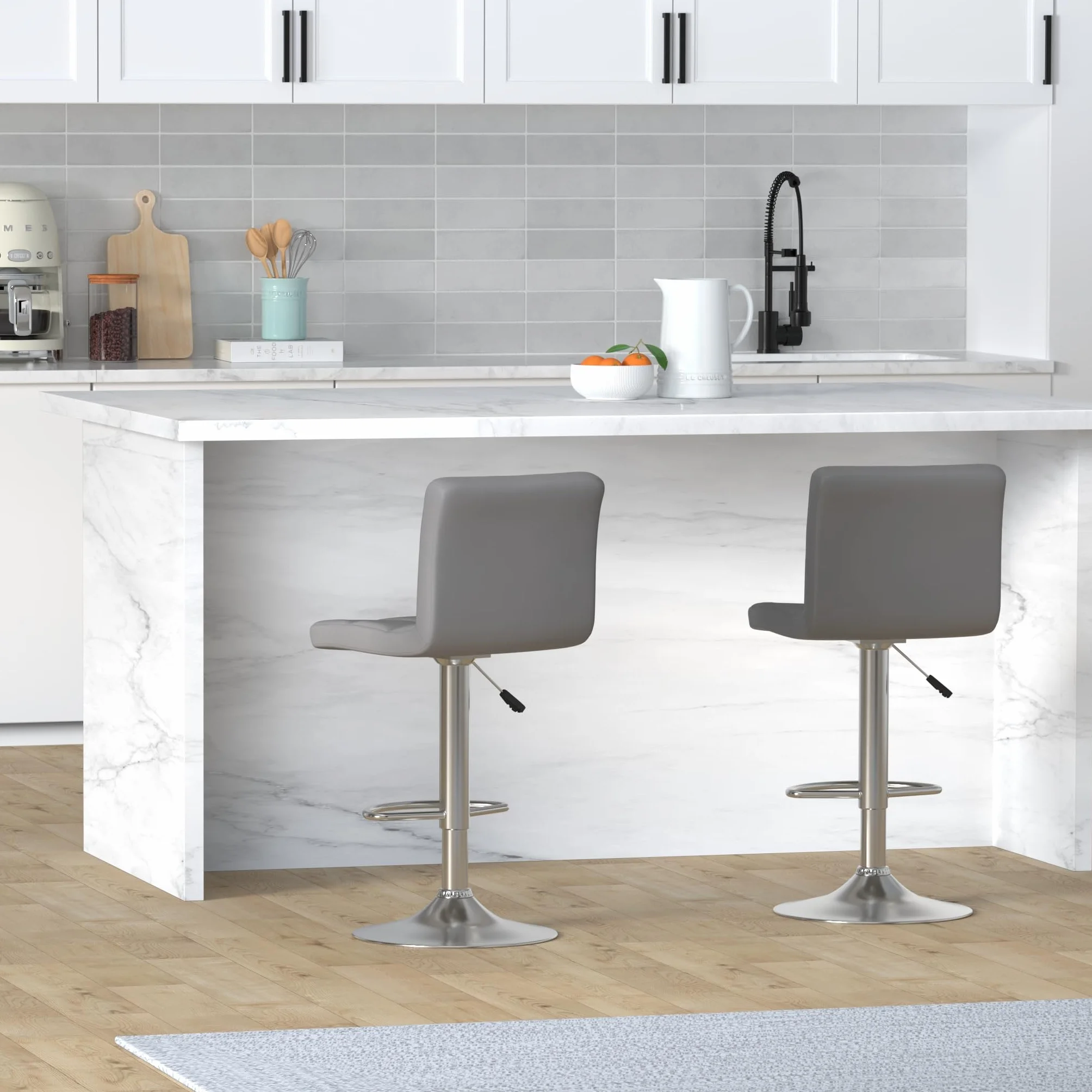 Leopard Bar Stools, PU Leather Bar Stool with Back, Set of 2, Light Grey | 24.5"-32.5" Adjustable, 250Lbs Capacity, Fits Home Kitchen Island & Bar, Fits Counter & Bar Heights