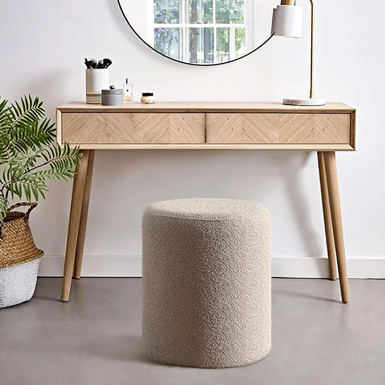 Modern Round Ottoman with Soft Padded Seat, Multifunctional Vanity Stool for Makeup, Upholstered Footrest Stool Ottoman Foot Stool for Living Room, Bedroom