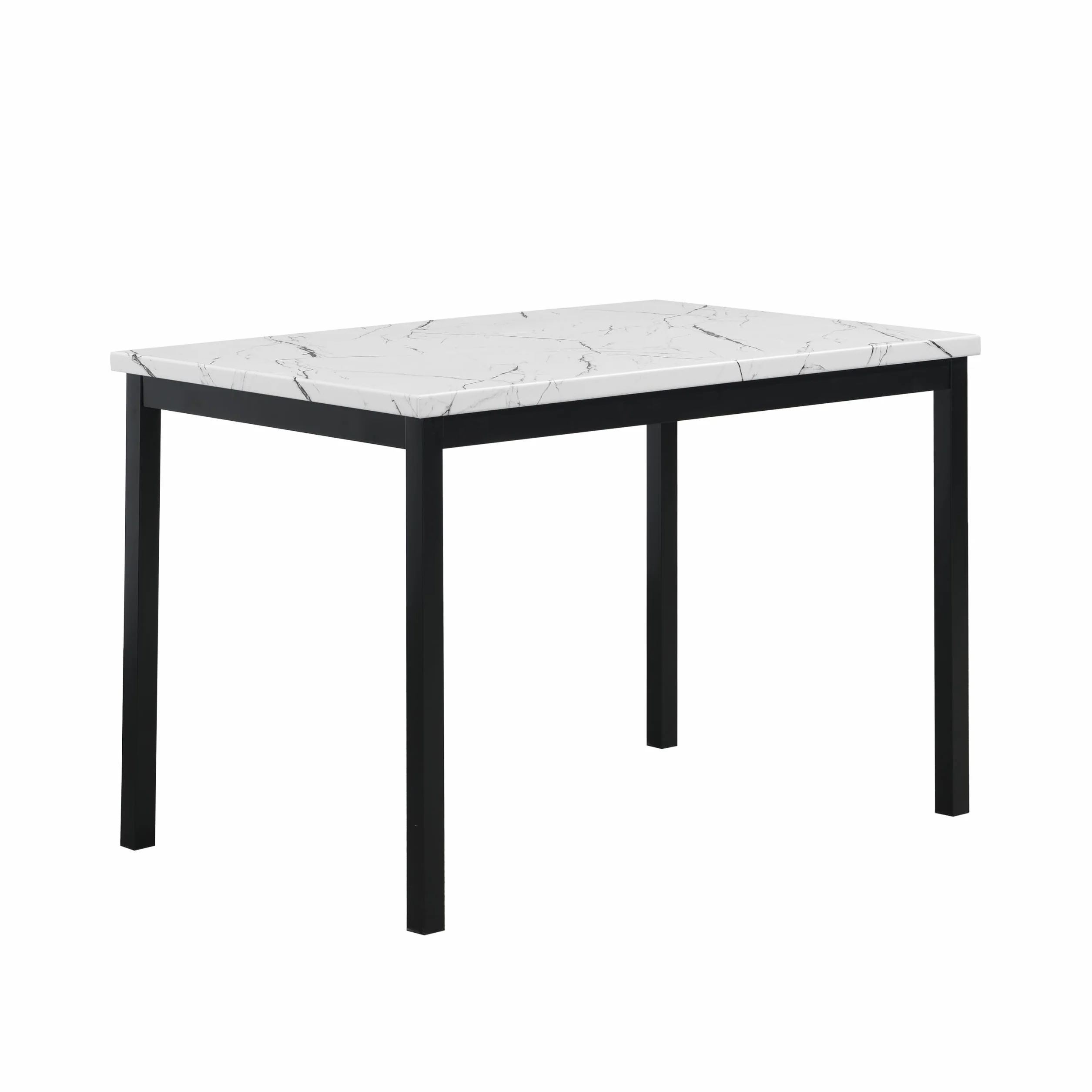 Roundhill Furniture Noyes Metal Dining Table with Laminated Faux Marble Top, Off-White