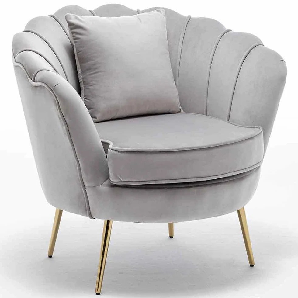 BAKAJI Armchair Relaxing Chair Cover Velvet Fabric Metal Legs Colour Gold Padded Modern Design Quilted Large Shell Backrest Size 8 x 77 x 84 cm (Grey)