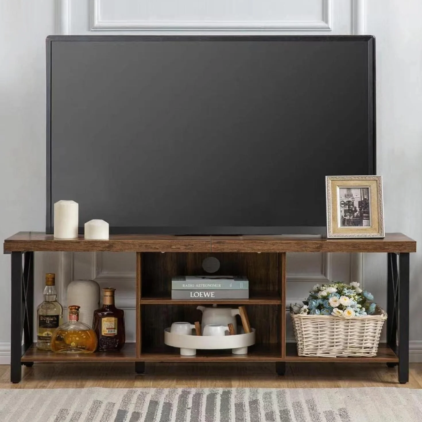 TV Stand for TV up to 65 Inches, TV Cabinet with Open Storage, TV Console Unit with Shelving for Living Room, Entertainment Room, Rustic Brown