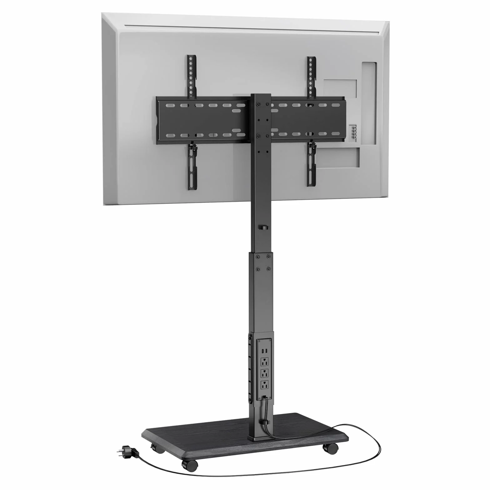 Afaloona Rolling TV Stand for 32-75" TV with Power Outlet,Height Adjustable | Mobile TV cart with 18 height settings, up to 110 lbs, ±30° swivel and Max VESA 600×400mm for homes, offices and classrooms.