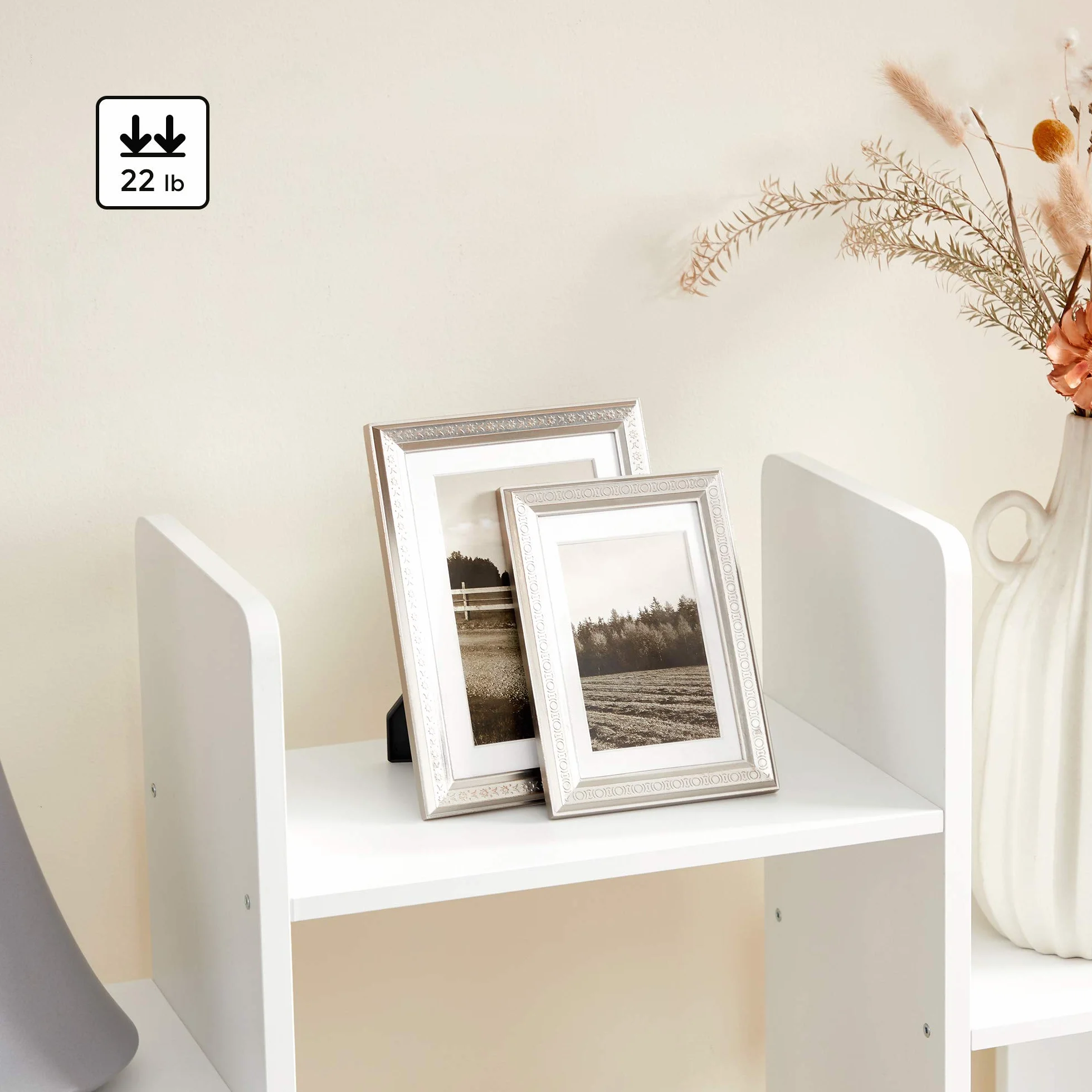 VASAGLE Bookshelf, Tree-Shaped Bookcase with 13 Storage Shelves, Rounded Corners, 9.8”D x 33.9”W x 55.1”H, White ULBC067W01