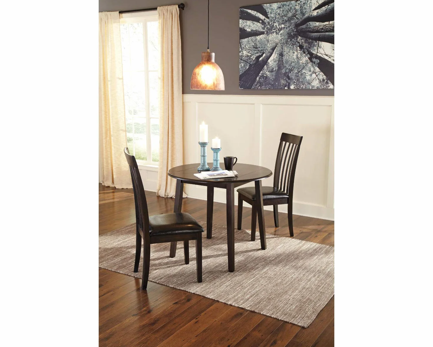 Signature Design by Ashley Small Round Drop Leaf Dining Table, Brown | Dual-hinged 36-inch extendable top for compact spaces, Made of veneers, wood and engineered wood, Hammis Series