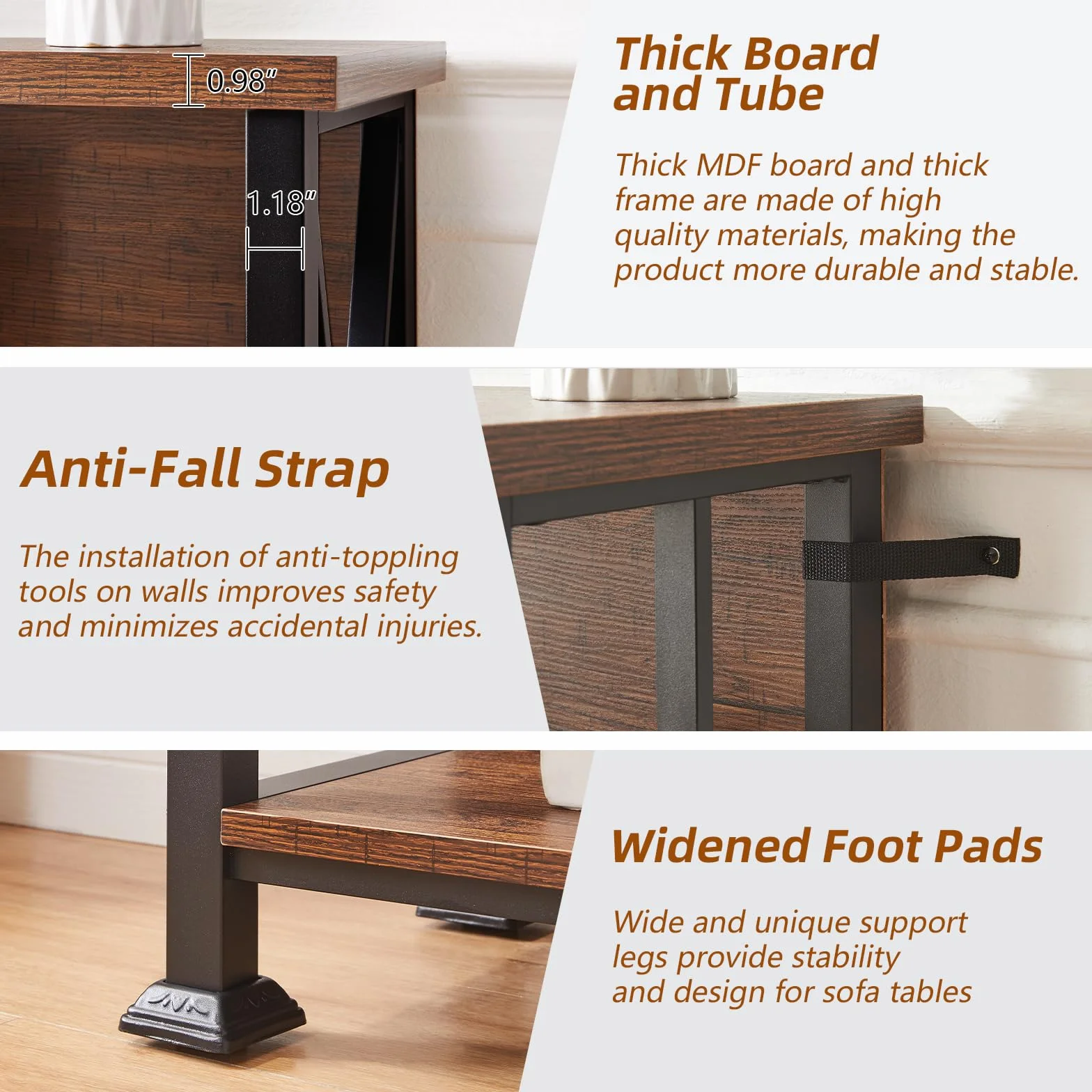 Hombazzar 3 Tier Bookshelf,35.4" Wide Short Bookshelf,Brown | Suitable for Office Living Room,Industrial Style,Sturdy X-shaped,Adjustable Feet, MDF Board & Metal,Easy Assemble