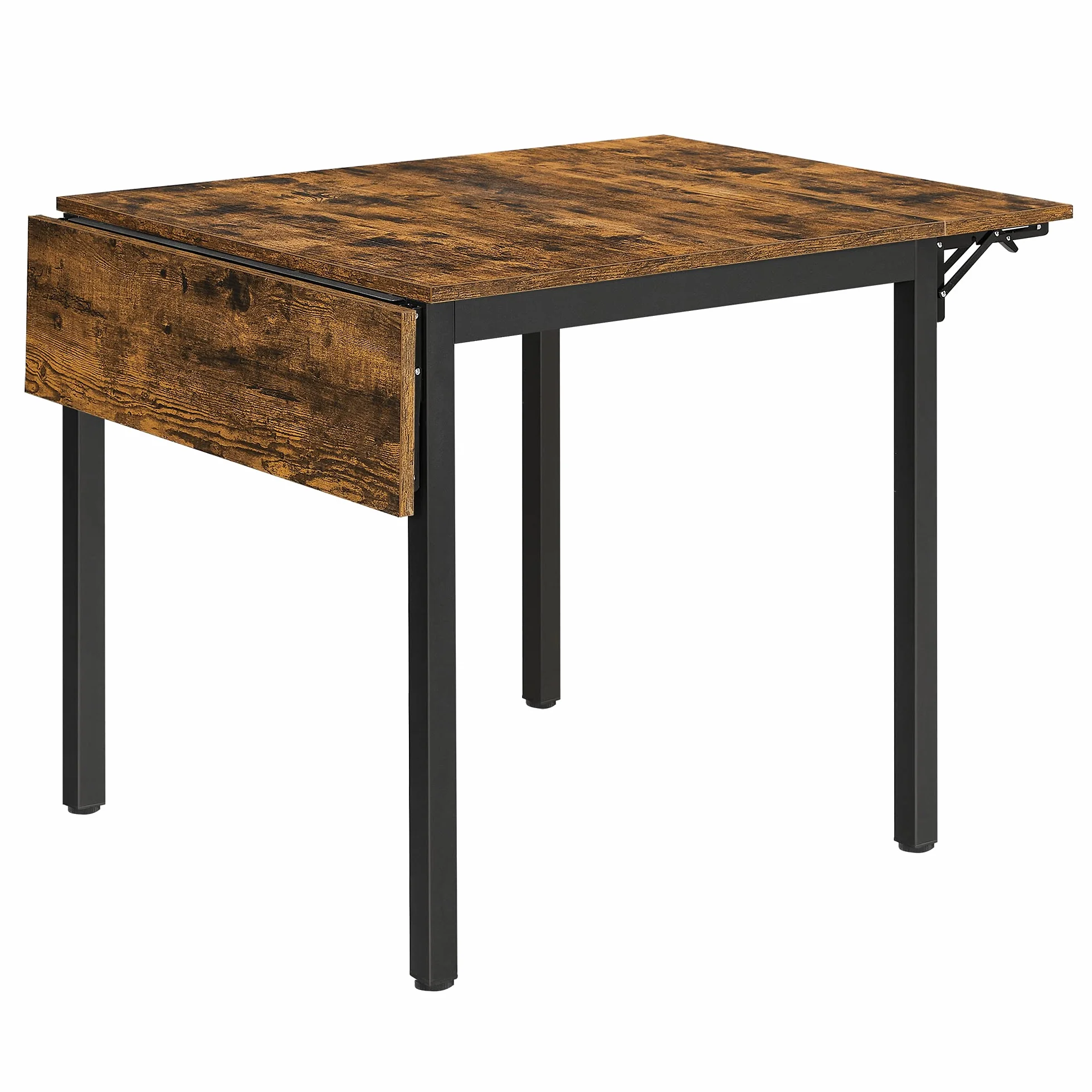 VASAGLE Folding Dining Table, Kitchen Table, Drop Leaf Extendable Table for Small Spaces, Seats 2-4 People, Industrial, Rustic Brown and Black UKDT077B01