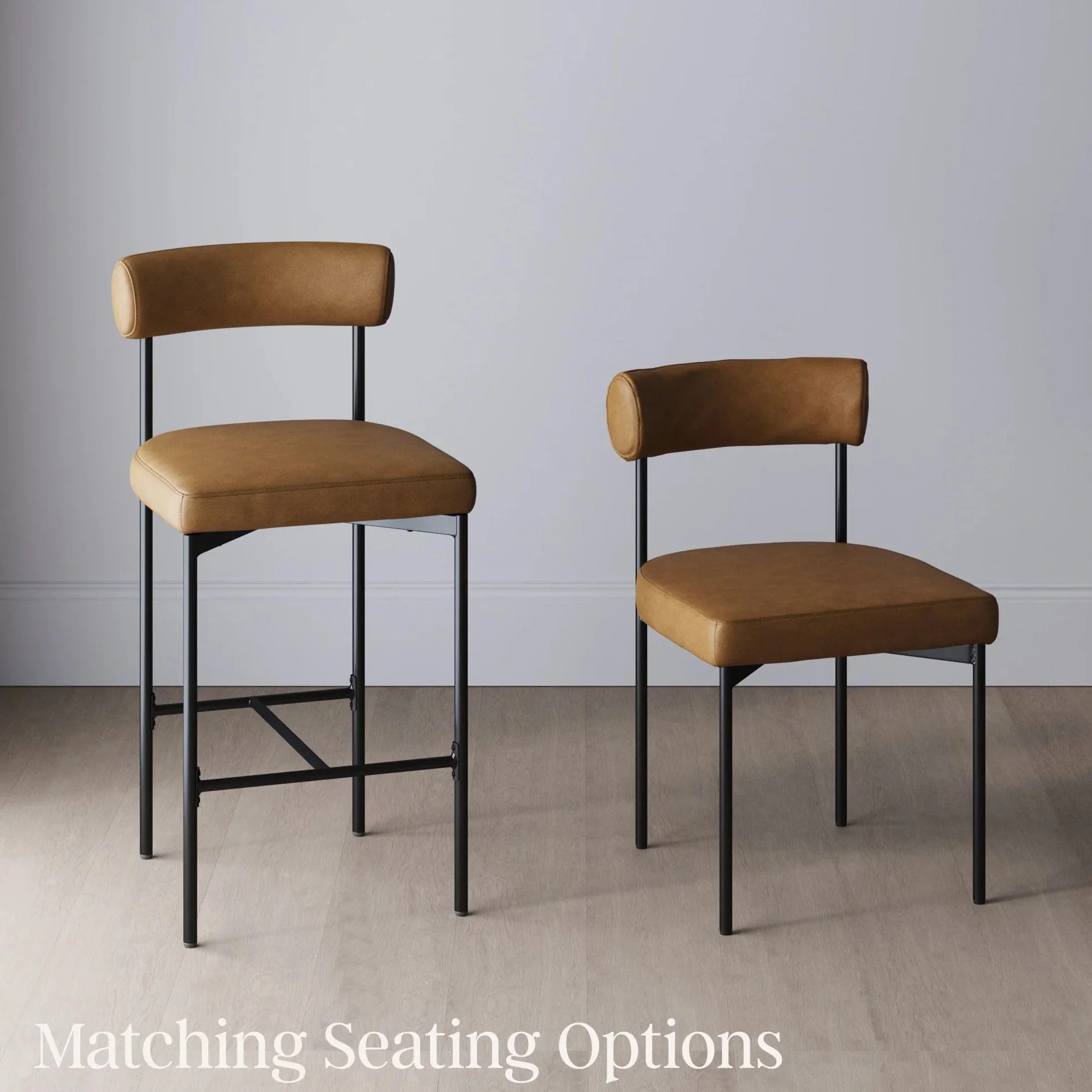 Nathan James Dahlia Counter Height Chair, Modern Barstool with Back, Mid-Century Metal Legs and Leather Padded Cushion for Kitchen, Island and Bars, Brown/Black