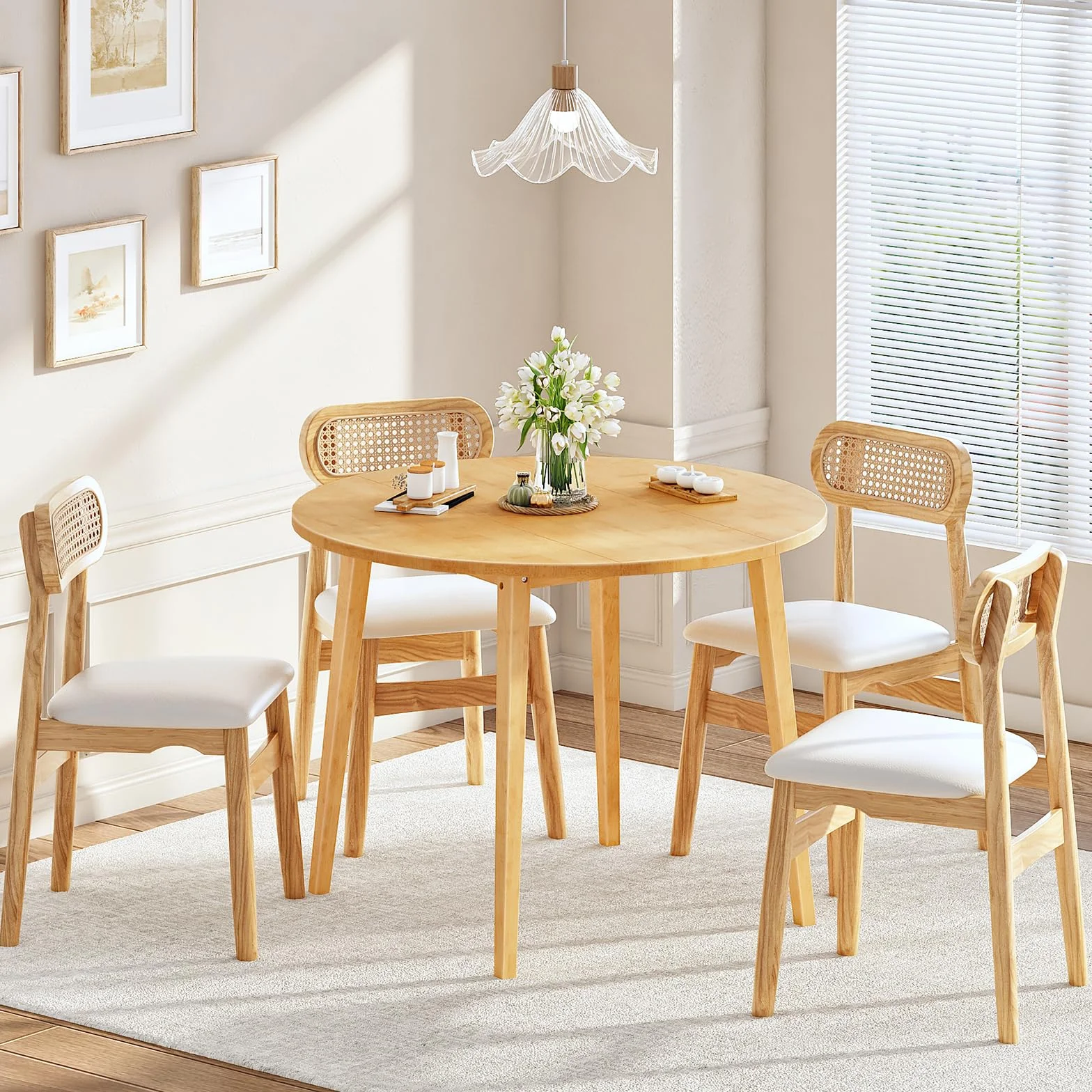 HOOBRO Bamboo Dining Table, Round Dining Table for 4, 35.4" Kitchen Table for Small Space, Easy to Assemble, Space-Saving, for Dining Room, Living Room, Office, Kitchen, Apartment, Natural YL91CZ01