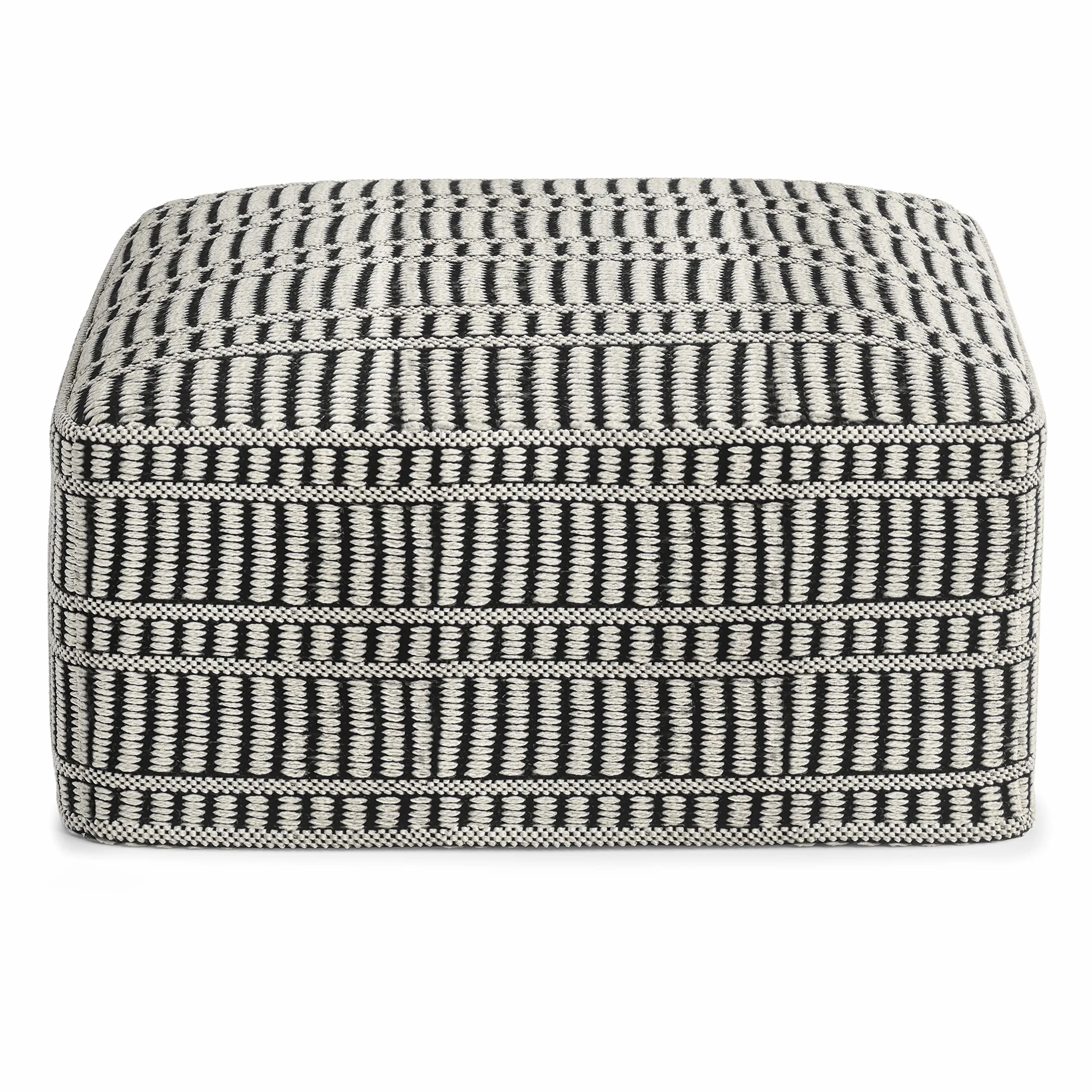 SIMPLIHOME Safford 20" Wide Square Pouf in Black/White PET Polyester