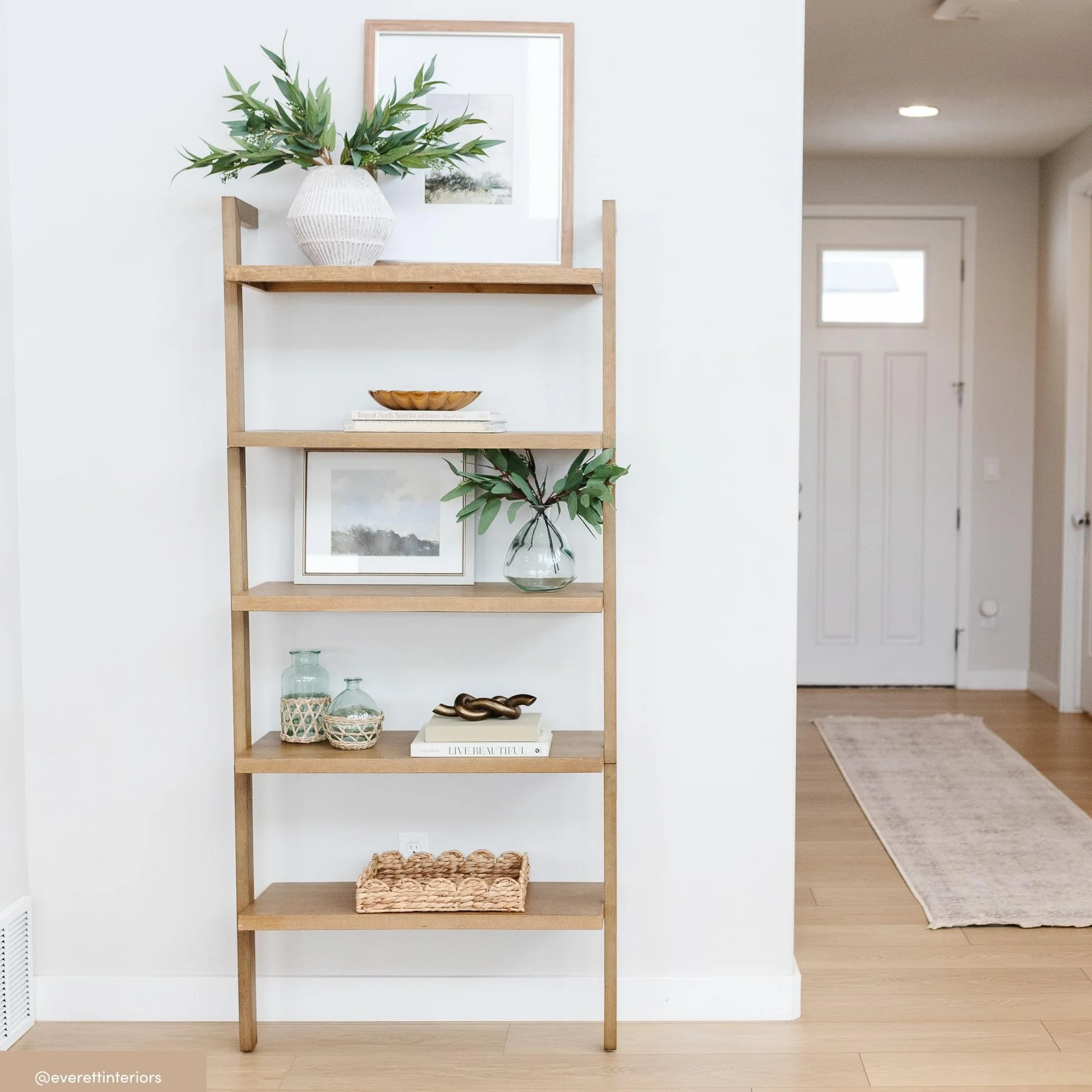Nathan James Beacon 5 Tier Bookshelf, Wall Mounted Bookcase, Solid Wood Bookshelf in Wire Brushed Finish, Boho Rustic Bookcase