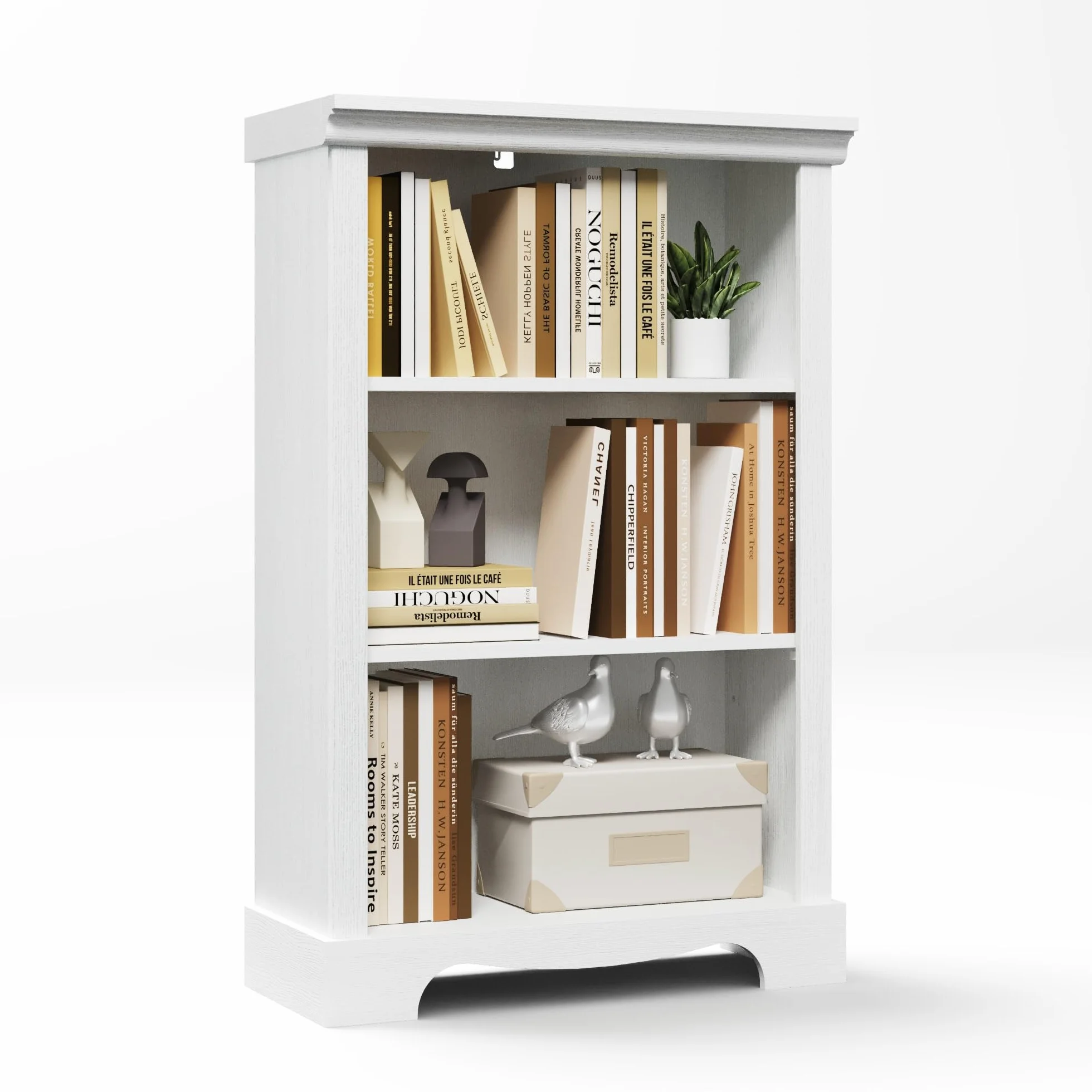 3-Tier Bookshelf, White Bookshelf with Adjustable Shelf, Wooden Bookshelf Open Storage, 9.8" D x 24.6" W x 38" H, Small Bookcase for Study Room, Living Room, Home Office, Bedroom (White)